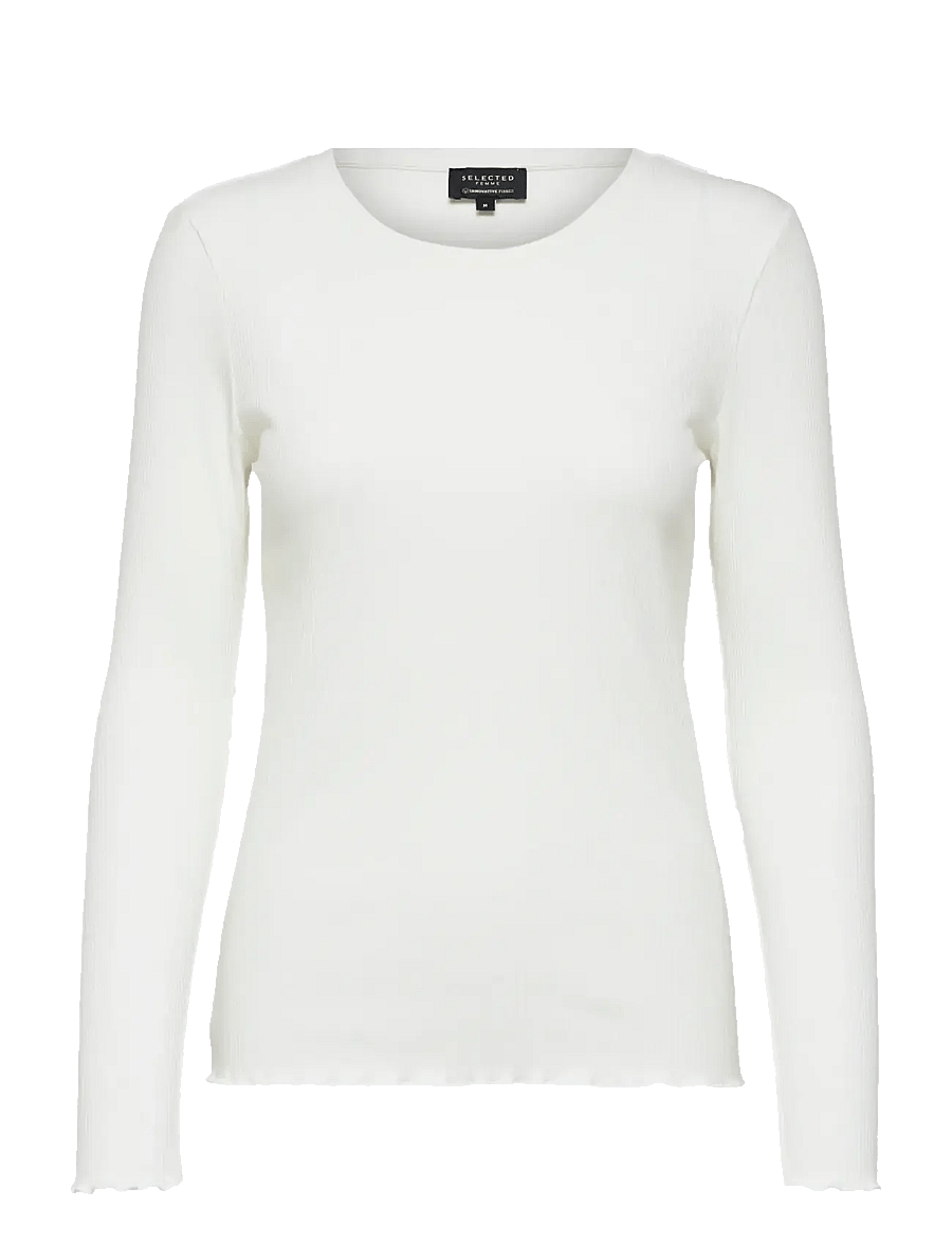 Selected - SLFANNA LS CREW NECK TEE S NOOS - langärmlige tops - snow white - 1