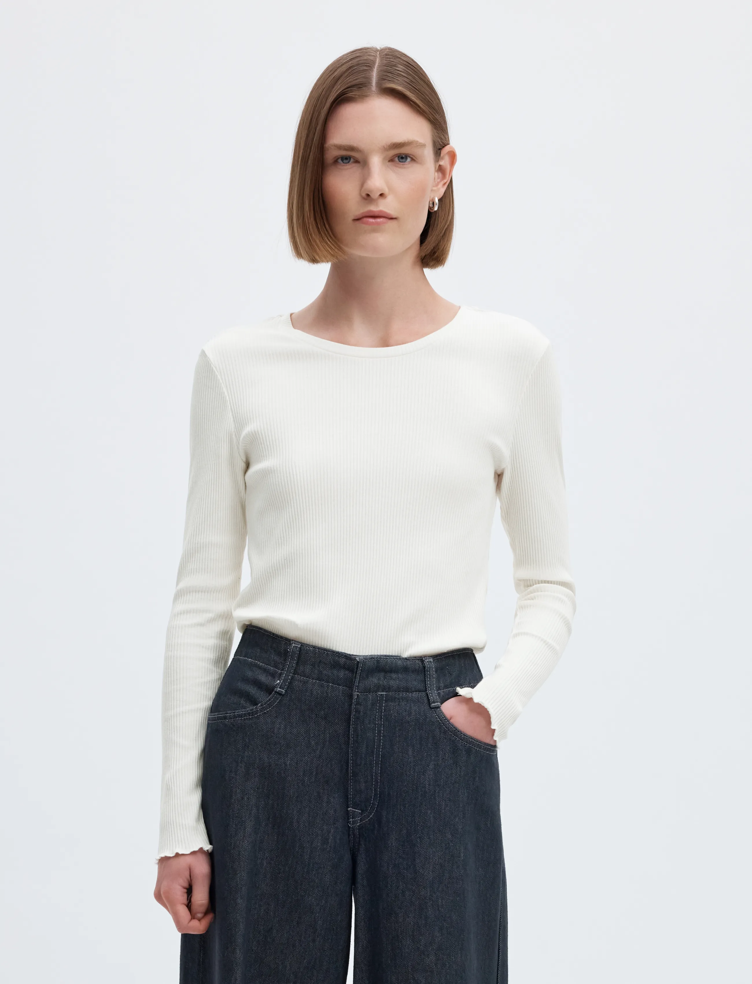 Selected SLWANNA LS CREW NECK TEE S NOOS - T-shirts & Toppar - SNOW WHITE / white