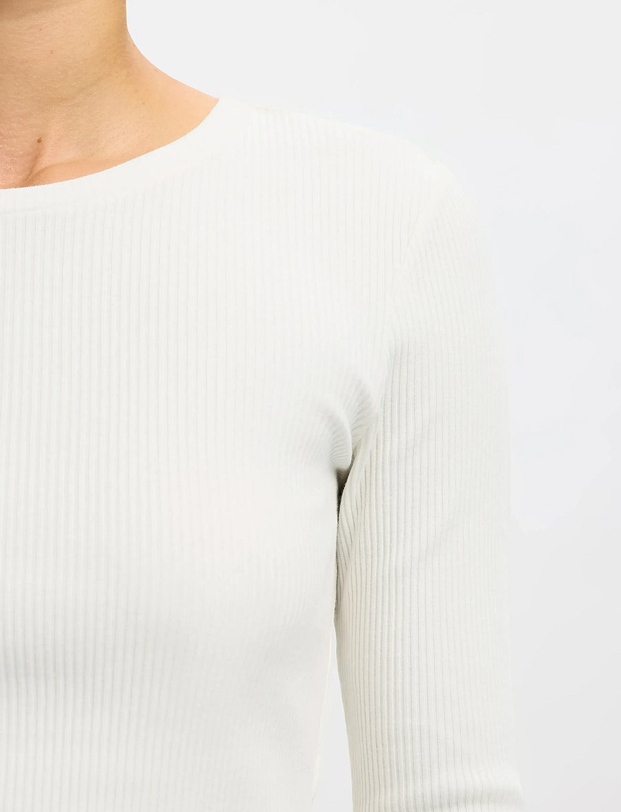 Selected - SLFANNA LS CREW NECK TEE S NOOS - langärmlige tops - snow white - 4