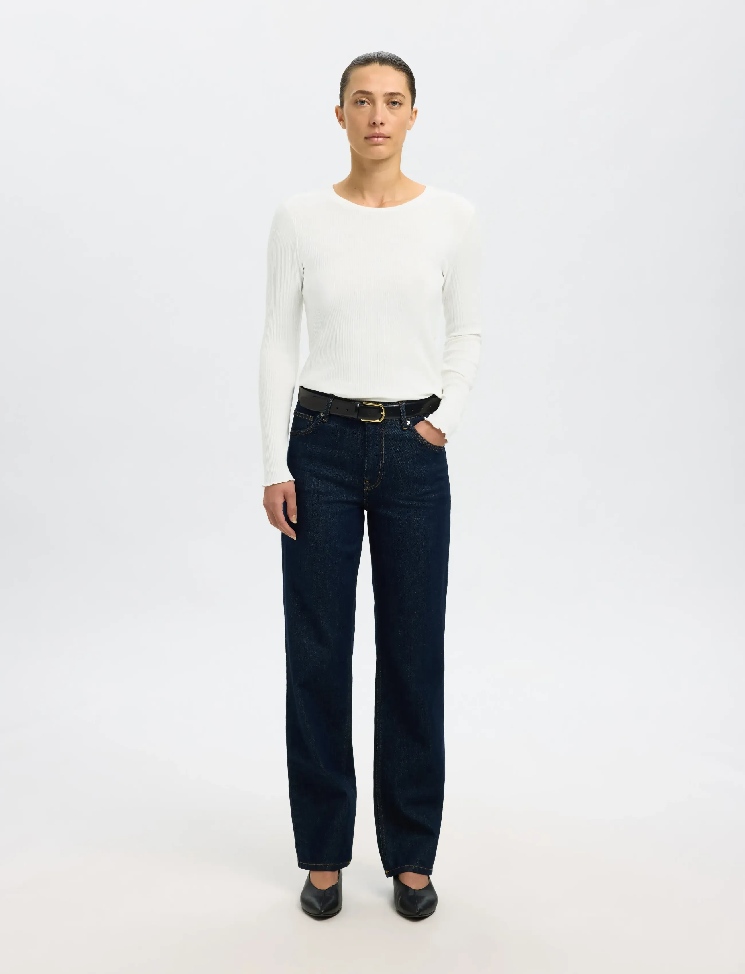 Selected - SLFANNA LS CREW NECK TEE S NOOS - langærmede toppe - snow white - 5