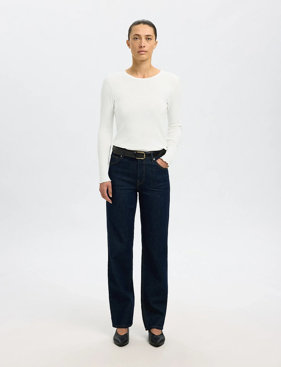 Selected - SLFANNA LS CREW NECK TEE S NOOS - langärmlige tops - snow white - 5