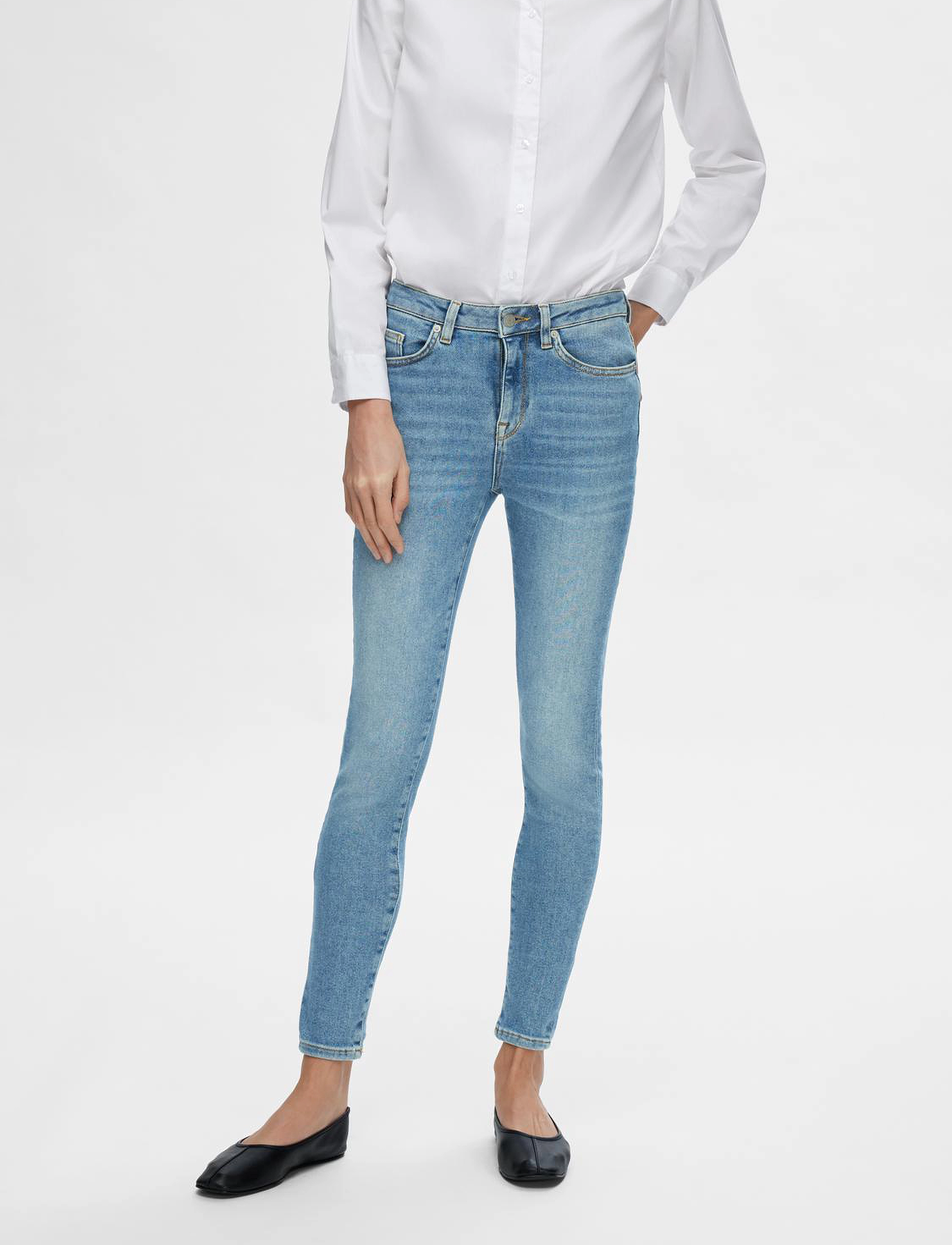 Selected SLFSOPHIA MW SKINNY MID BLUE JEAN U NOOS - Transitional Layering - MEDIUM BLUE DENIM / blue