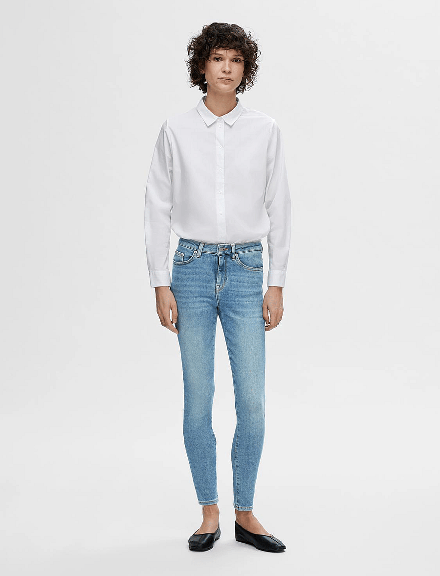 Selected - SLFSOPHIA MW SKINNY MID BLUE JEAN U NOOS - jeans skinny - medium blue denim - 4