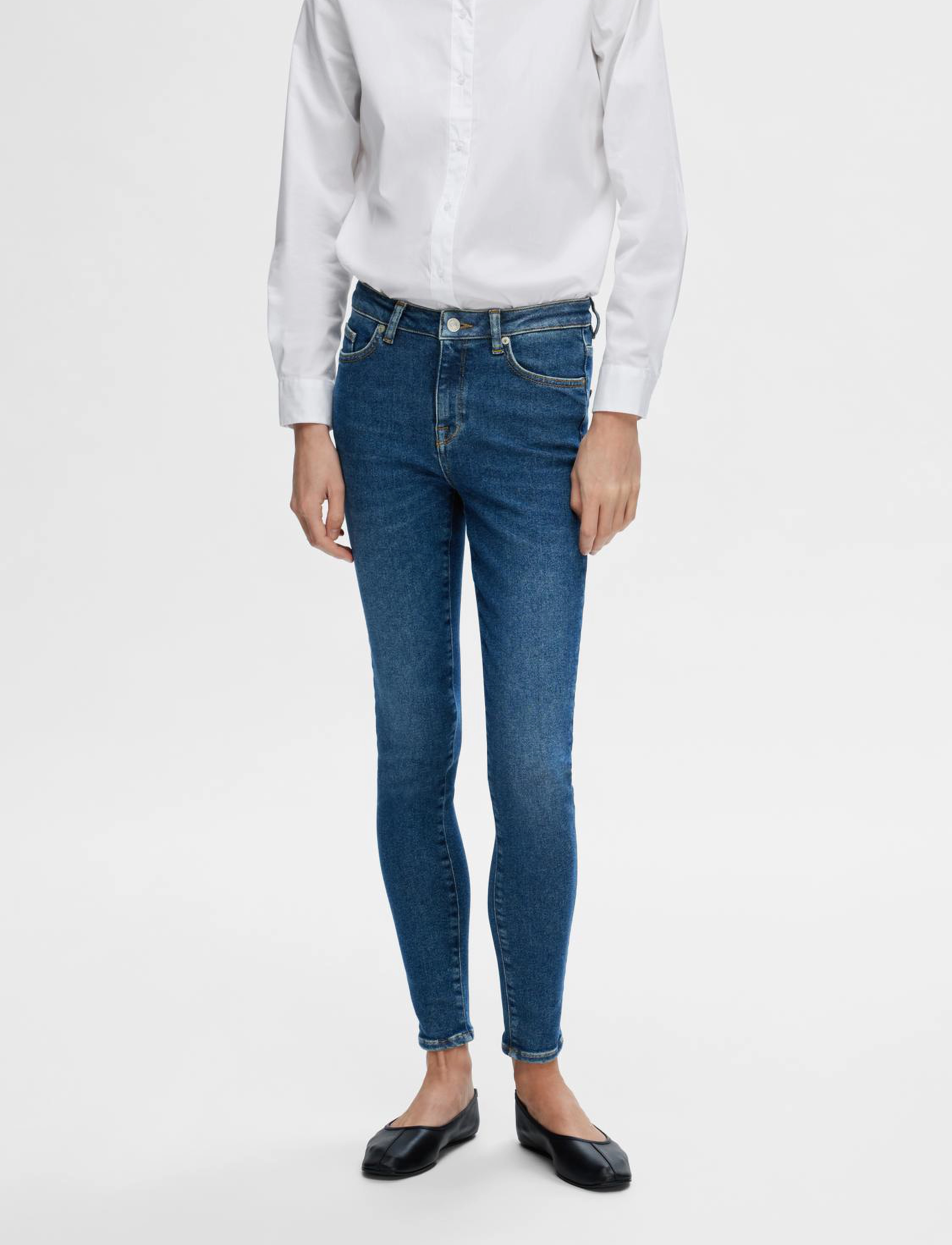 Selected SLFSOPHIA MW SKINNY DARK BLU JEAN U NOOS - Skinny Jeans - DARK BLUE DENIM / blue