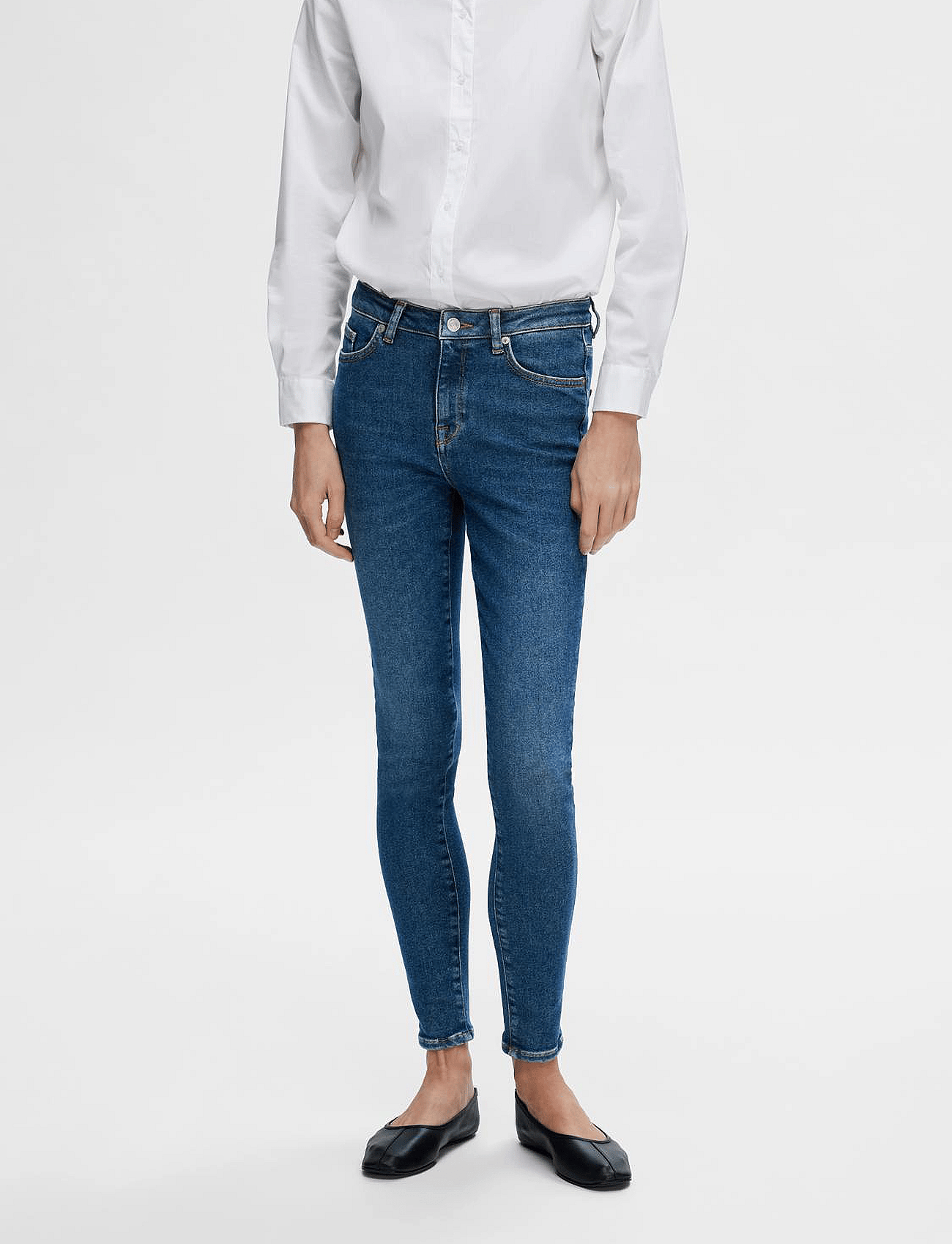 SLFSOPHIA MW SKINNY DARK BLU JEAN U NOOS - DARK BLUE DENIM
