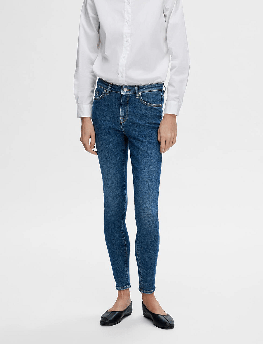 Selected - SLFSOPHIA MW SKINNY DARK BLU JEAN U NOOS - jeans skinny - dark blue denim - 0