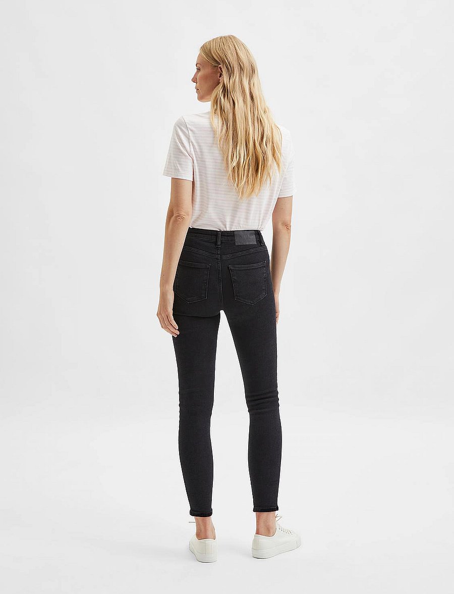 Selected - SLFSOPHIA MW SKINNY BLACK JEANS U NOOS - jeans skinny - black denim - 3