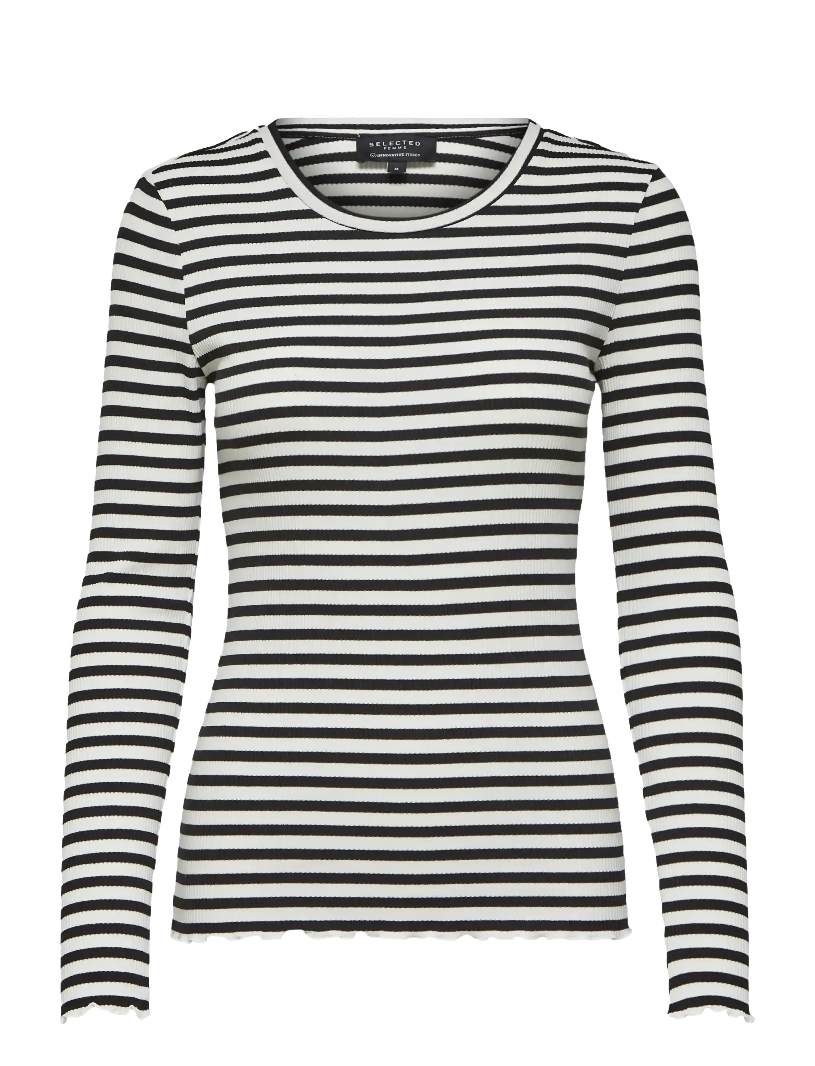 Selected SLWANNA LS CREW NECK TEE STR NOOS - Long-sleeved tops - BLACK / black