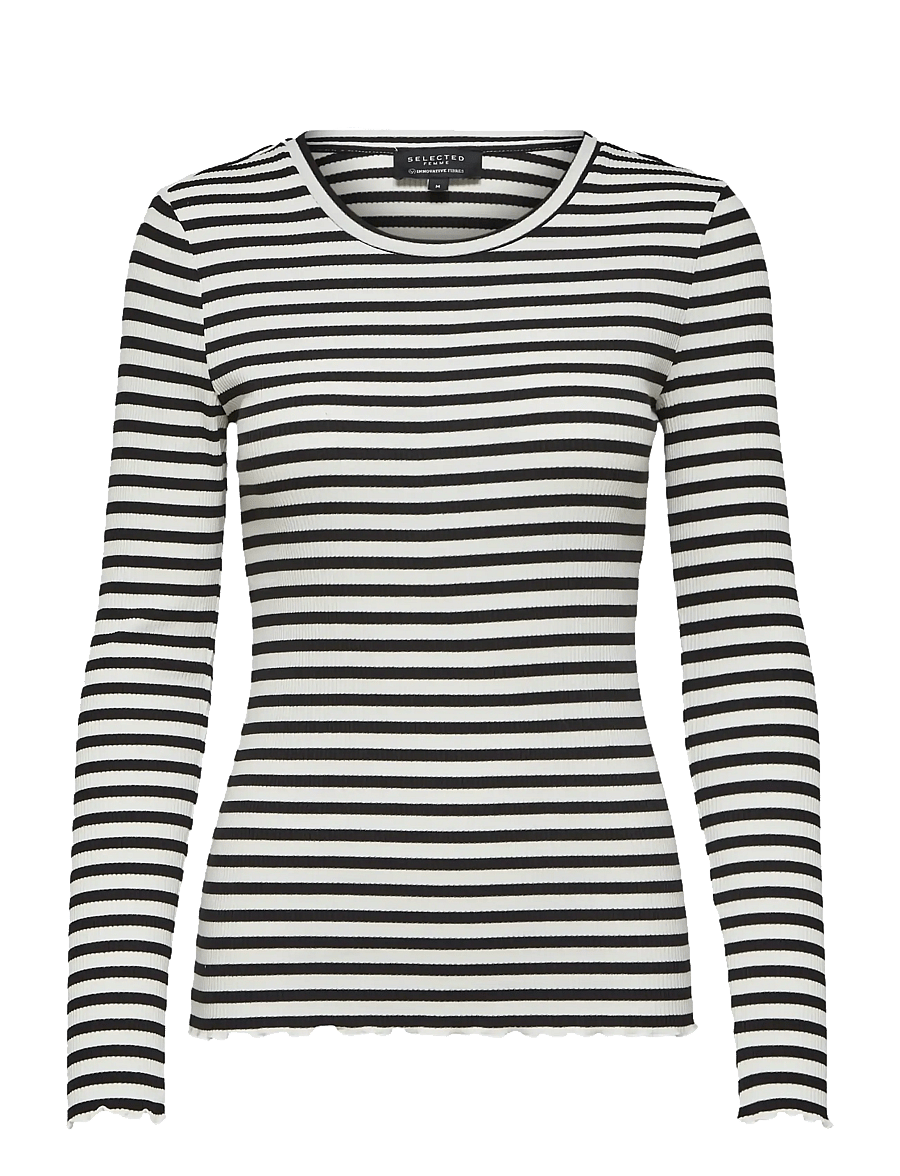 Selected - SLWANNA LS CREW NECK TEE STR NOOS - langärmlige tops - black - 1