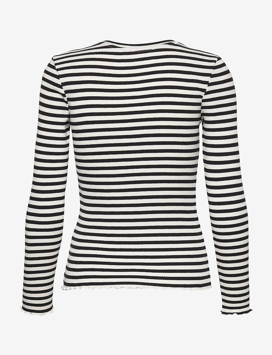 Selected - SLWANNA LS CREW NECK TEE STR NOOS - langärmlige tops - black - 2