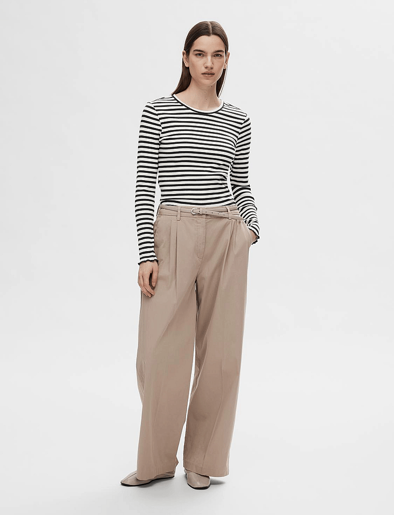 Selected - SLFANNA LS CREW NECK TEE STR NOOS - langærmede toppe - black - 4