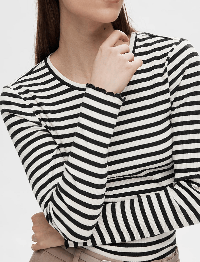 Selected - SLFANNA LS CREW NECK TEE STR NOOS - langærmede toppe - black - 5