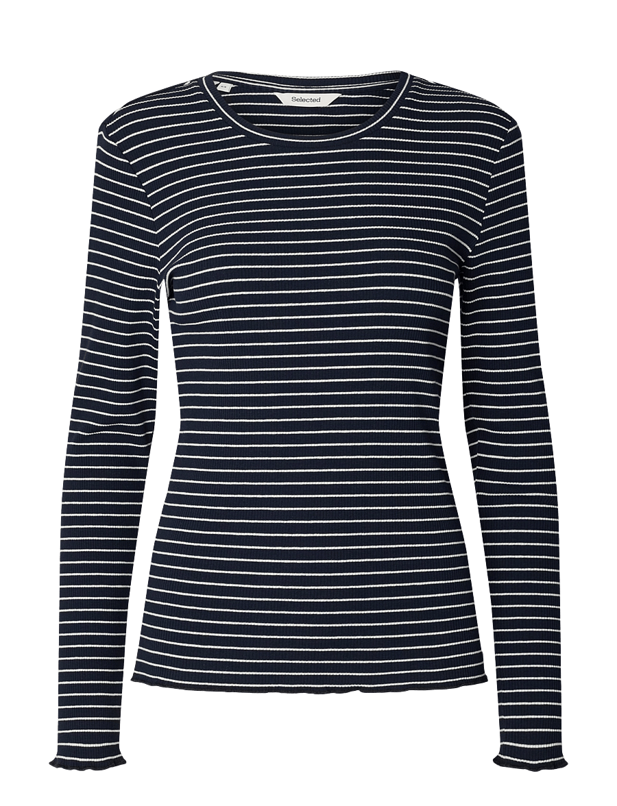 Selected - SLFANNA LS CREW NECK TEE STR NOOS - langärmlige tops - dark sapphire - 1