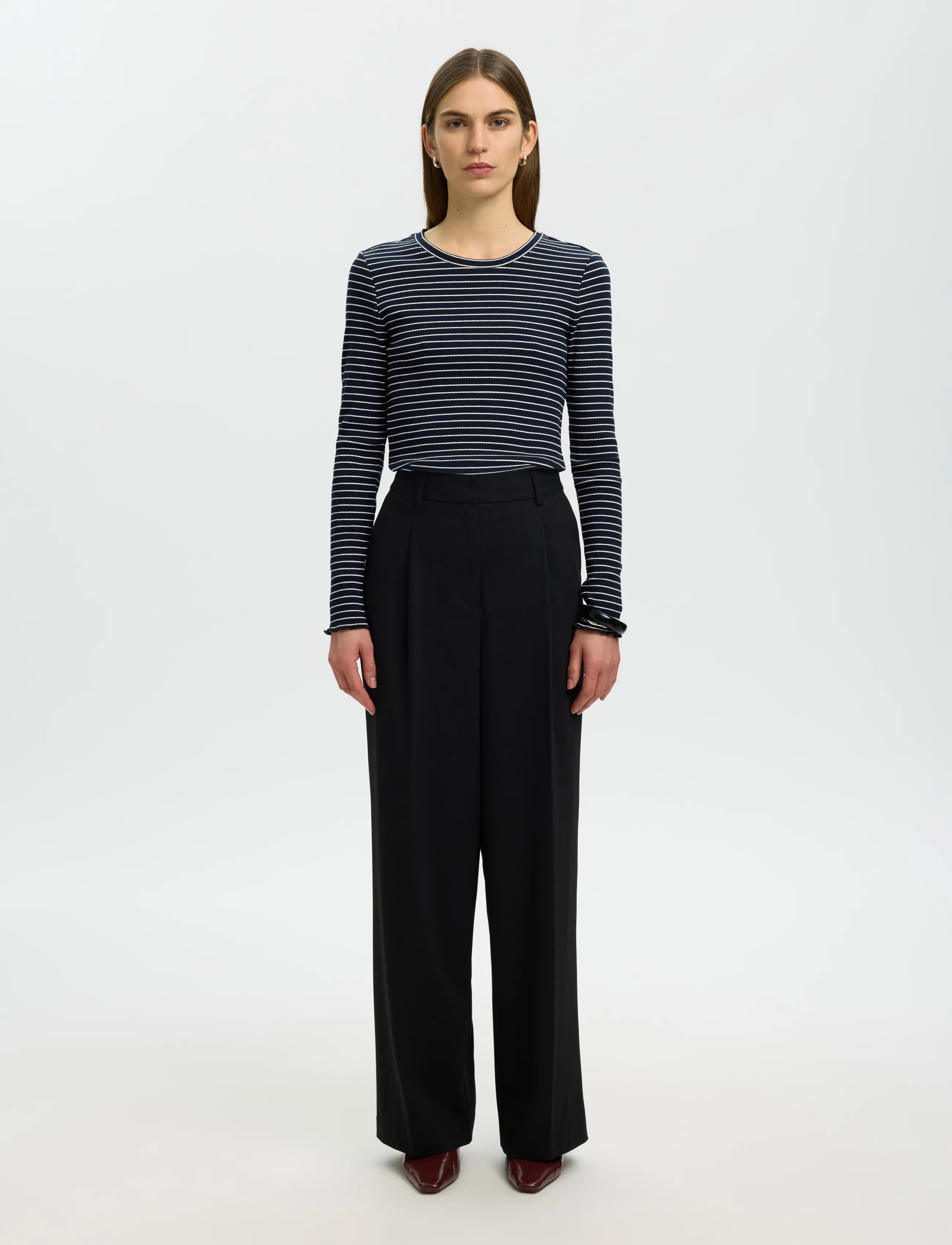 Selected - SLFANNA LS CREW NECK TEE STR NOOS - langärmlige tops - dark sapphire - 3