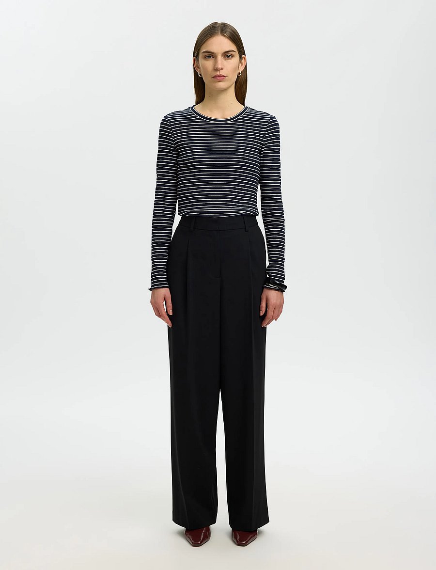 Selected - SLFANNA LS CREW NECK TEE STR NOOS - langärmlige tops - dark sapphire - 3