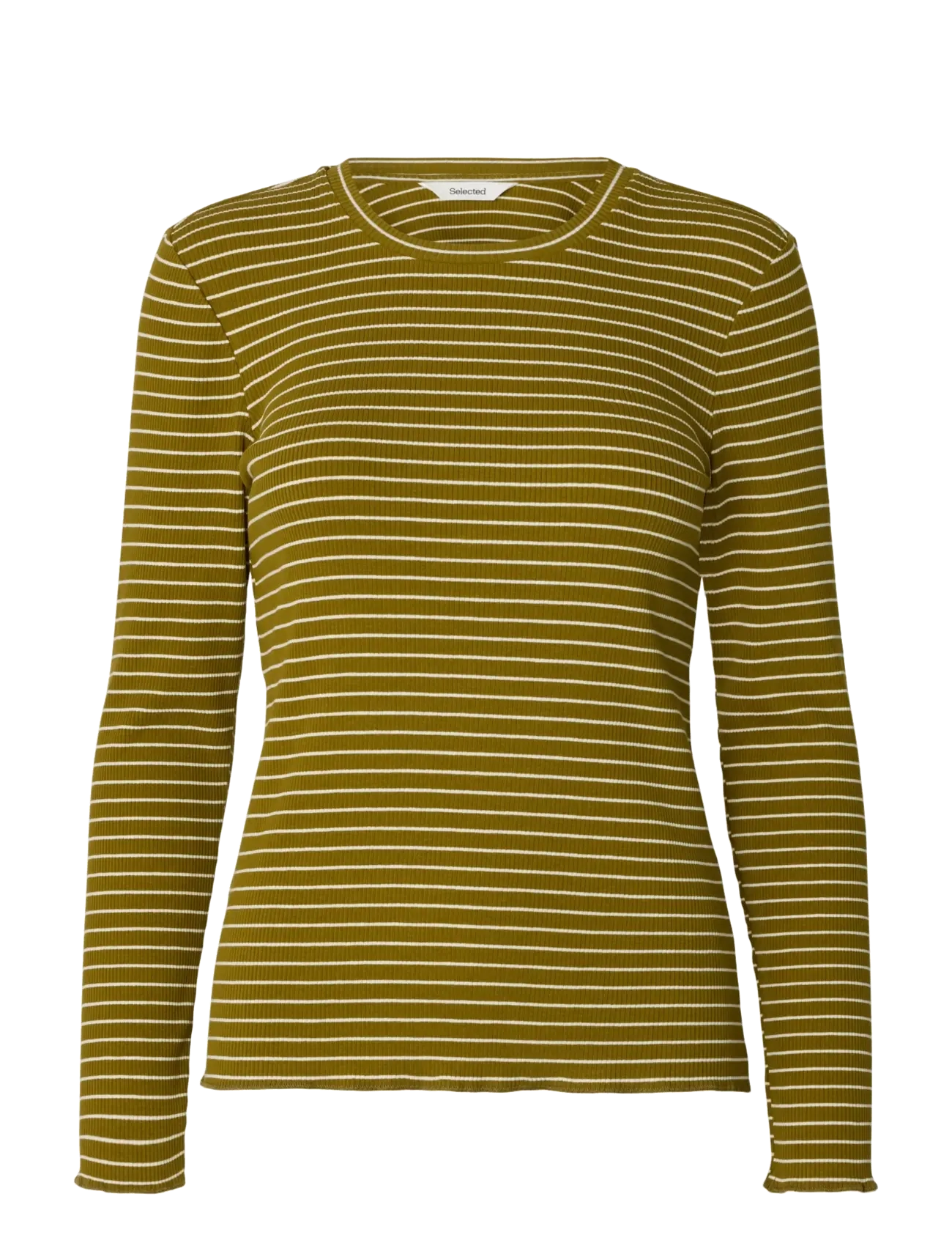 Selected SLFANNA LS CREW NECK TEE STR NOOS - Langärmlige Tops - FIR GREEN / khaki/green