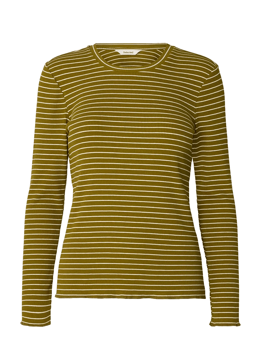 Selected - SLFANNA LS CREW NECK TEE STR NOOS - langärmlige tops - fir green - 0