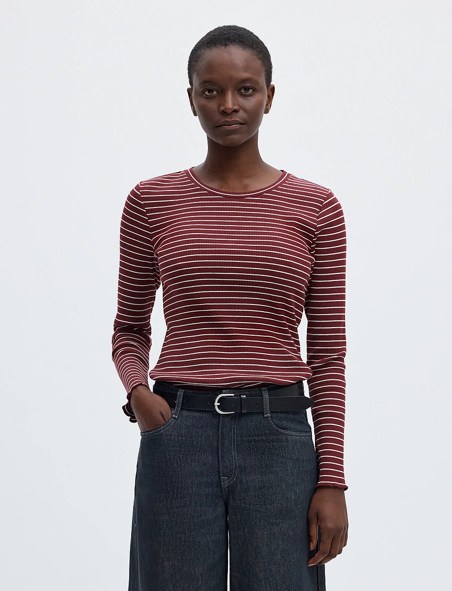 Selected - SLWANNA LS CREW NECK TEE STR NOOS - langærmede toppe - tawny port - 0