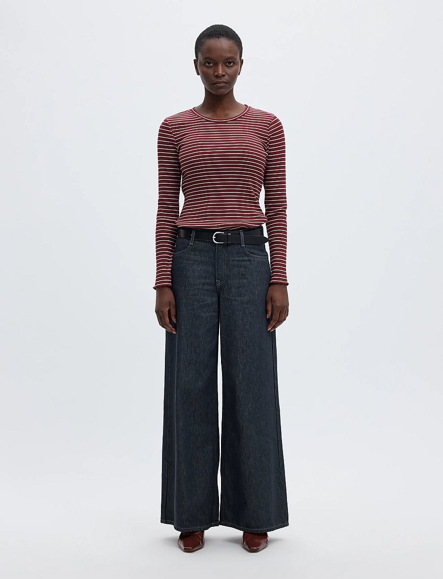 Selected - SLWANNA LS CREW NECK TEE STR NOOS - langærmede toppe - tawny port - 3