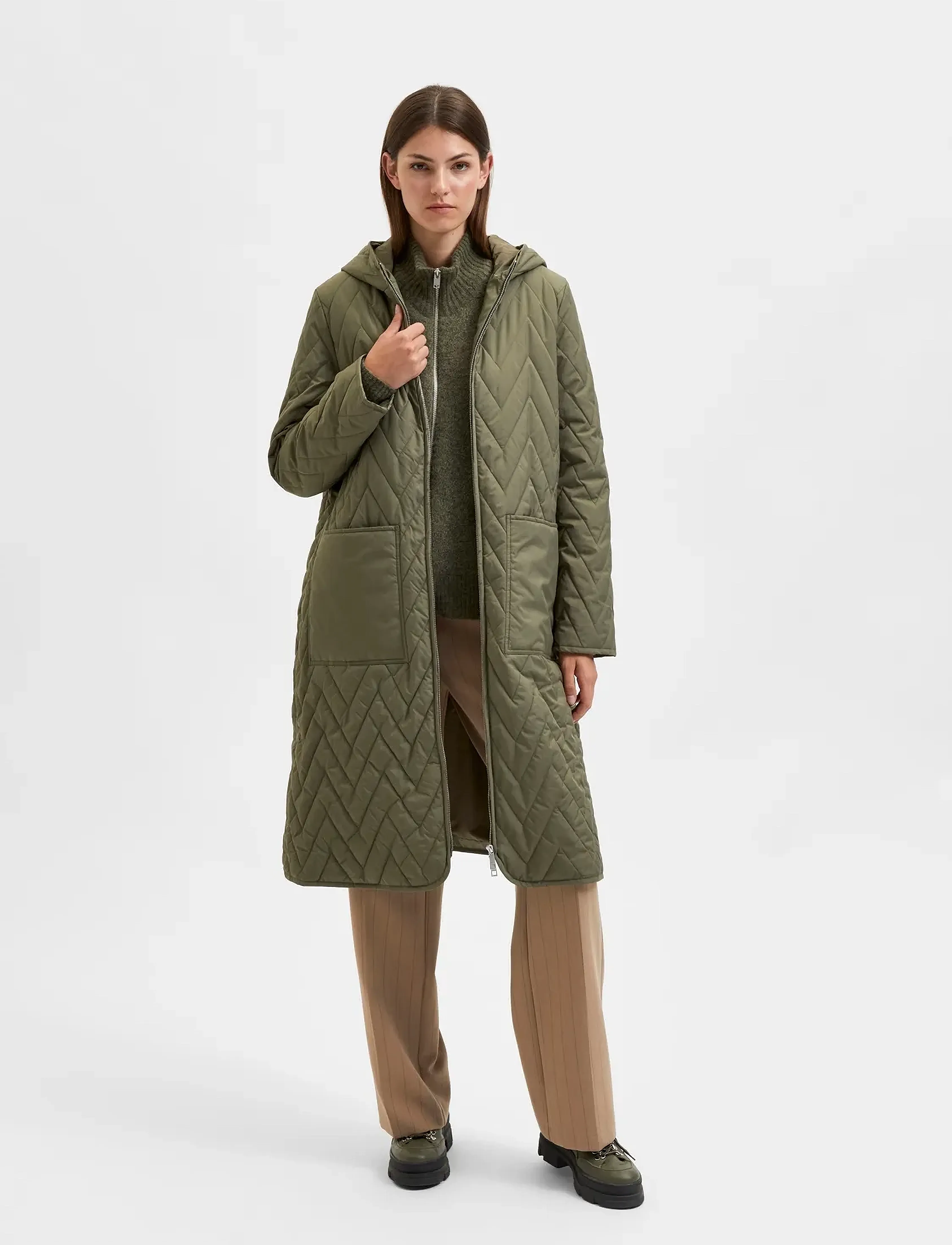 Selected - SLFNORA QUILTED COAT - overtøj - kalamata - 4