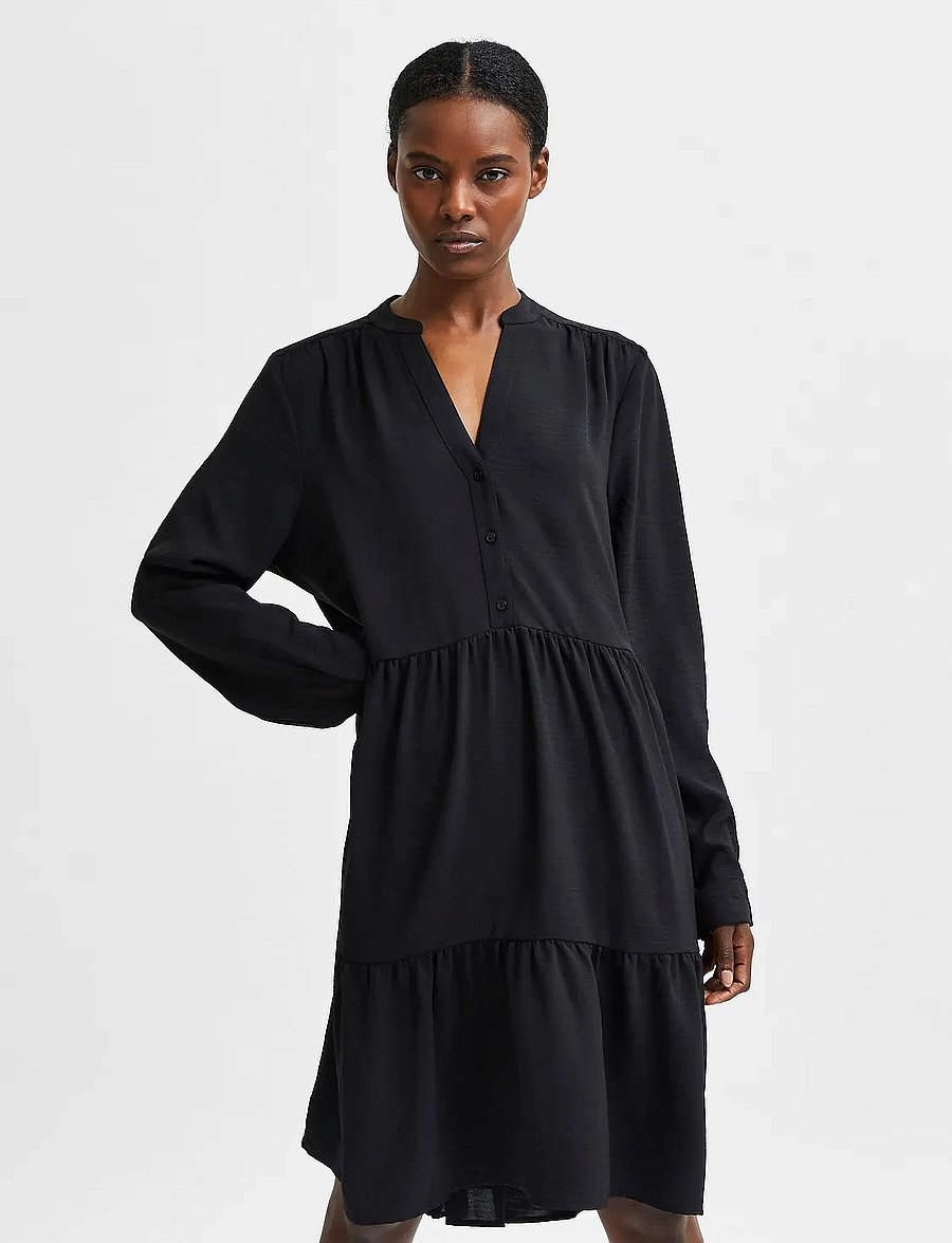Selected - SLFMIVIA LSHORT DRESS - hemdkleider - black - 0