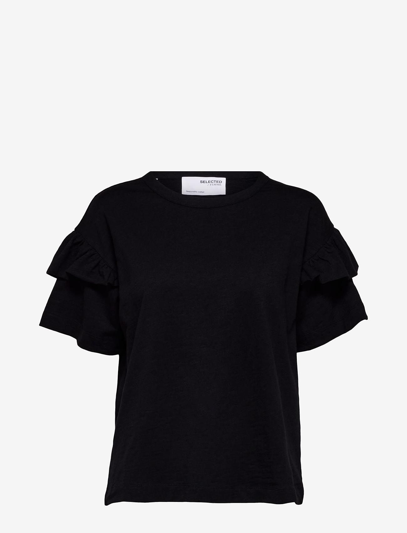 Selected Femme - SLFRYLIE SS FLORENCE TEE M NOOS - t-shirts - black - 1