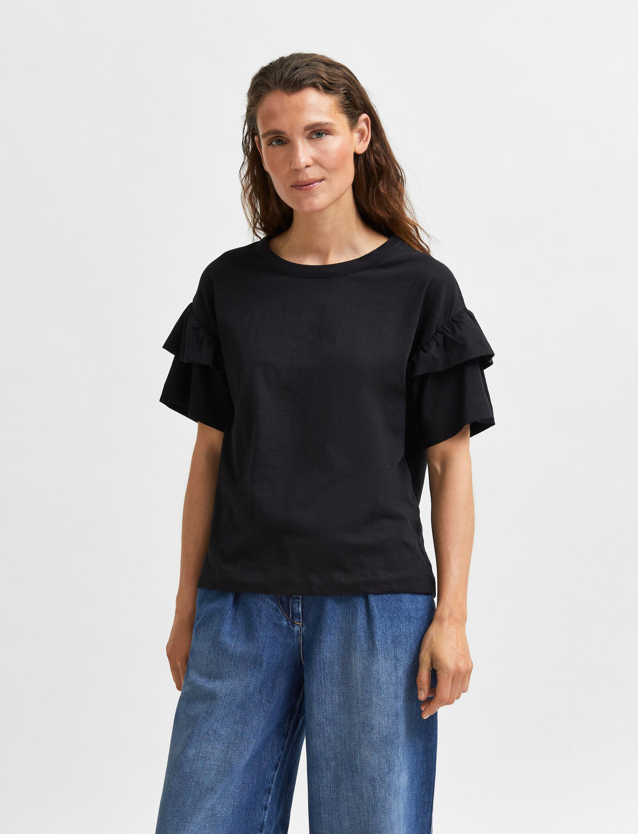 Selected Femme - SLFRYLIE SS FLORENCE TEE M NOOS - t-shirts - black - 0