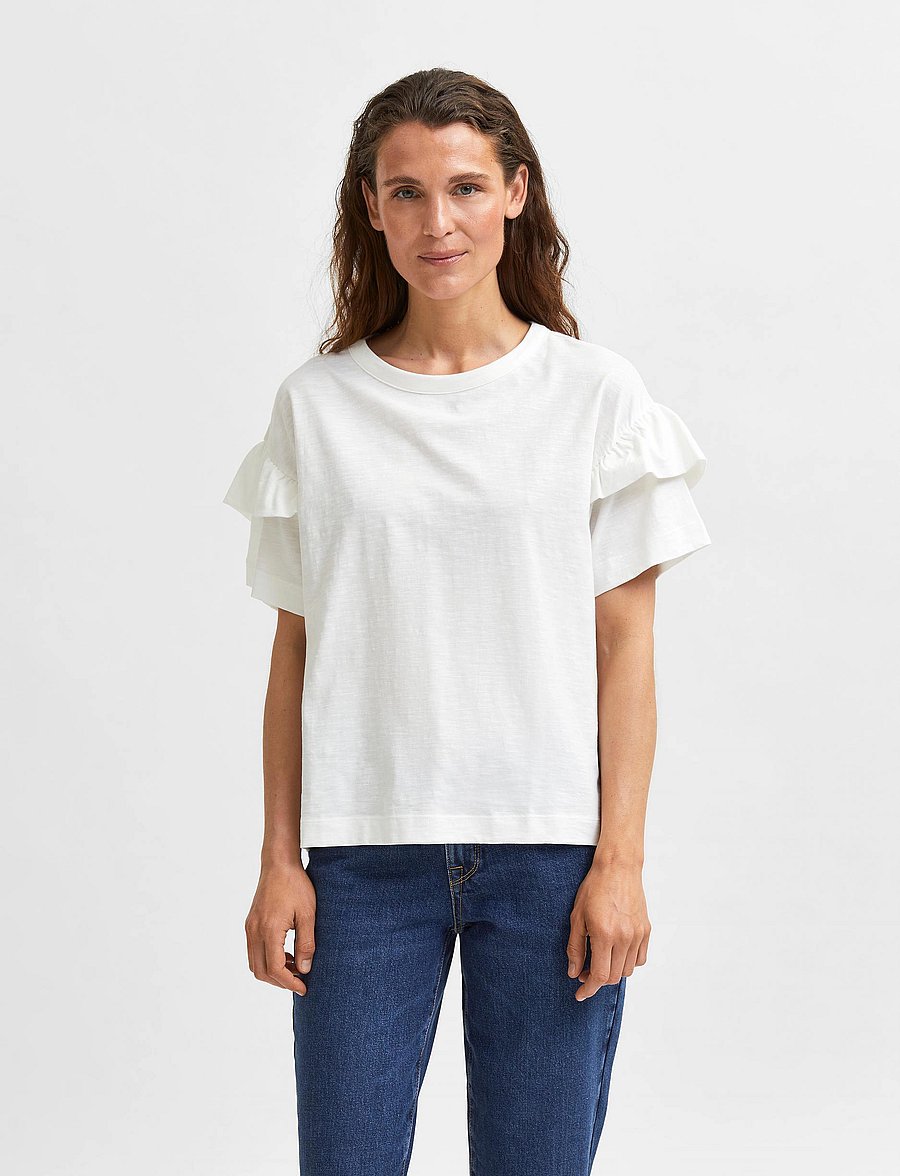 Selected - SLFRYLIE SS FLORENCE TEE M NOOS - t-shirts - snow white - 0