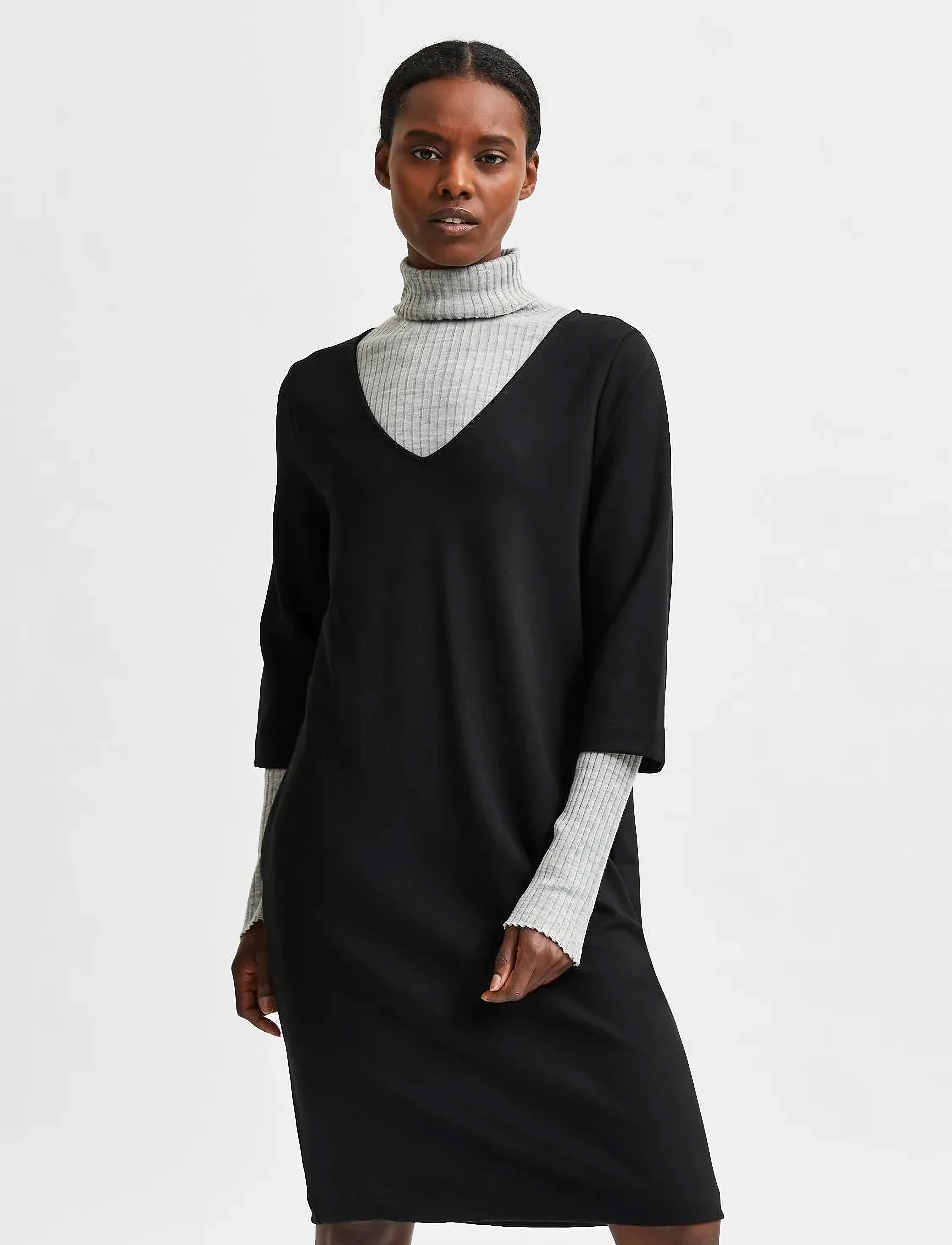 Selected SLFCARO-TUNNI 3/4 SHORT DRESS B - Kleidid - BLACK / black