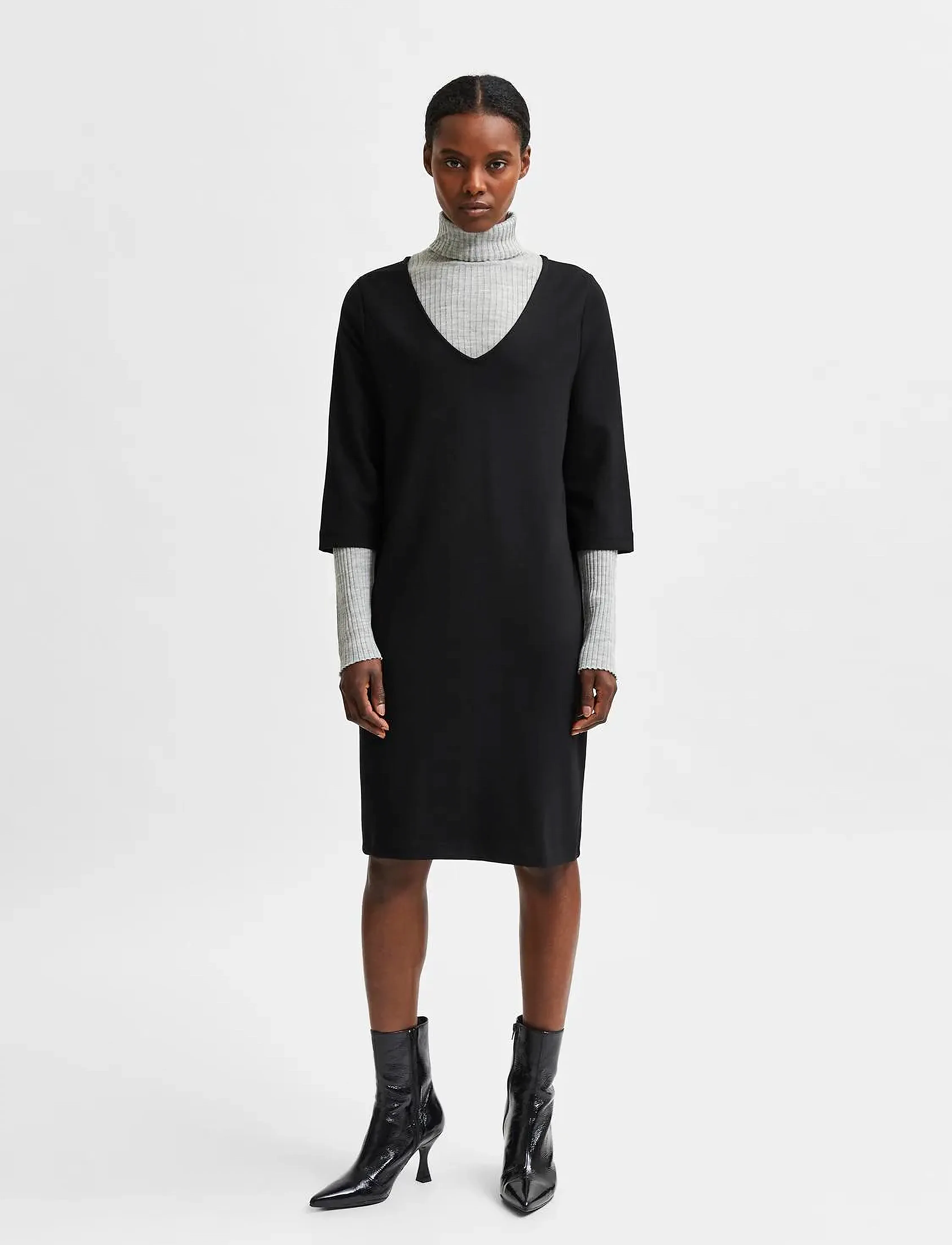 Selected - SLFCARO-TUNNI 3/4 SHORT DRESS B - korte kjoler - black - 4