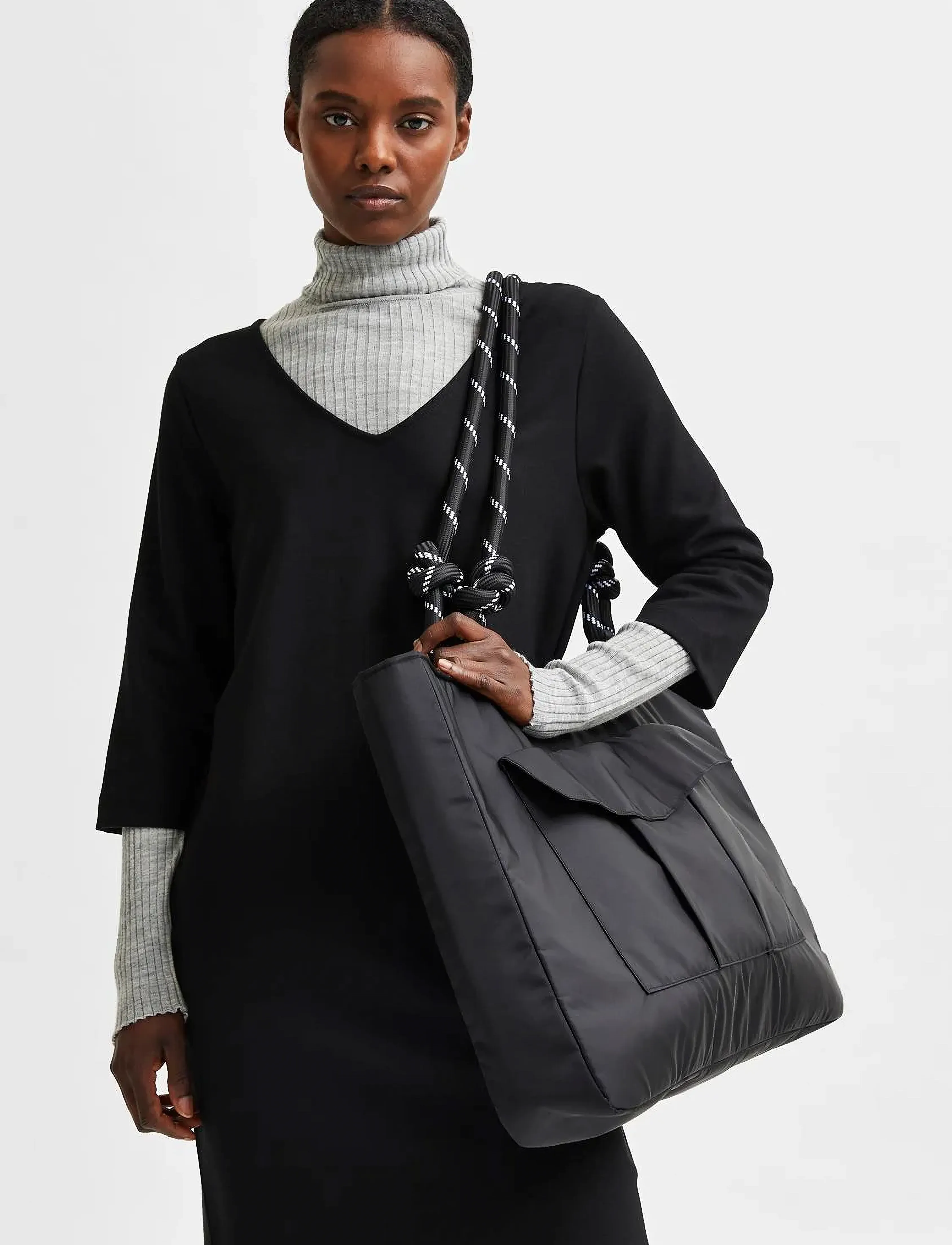 Selected - SLFCARO-TUNNI 3/4 SHORT DRESS B - korte kjoler - black - 5