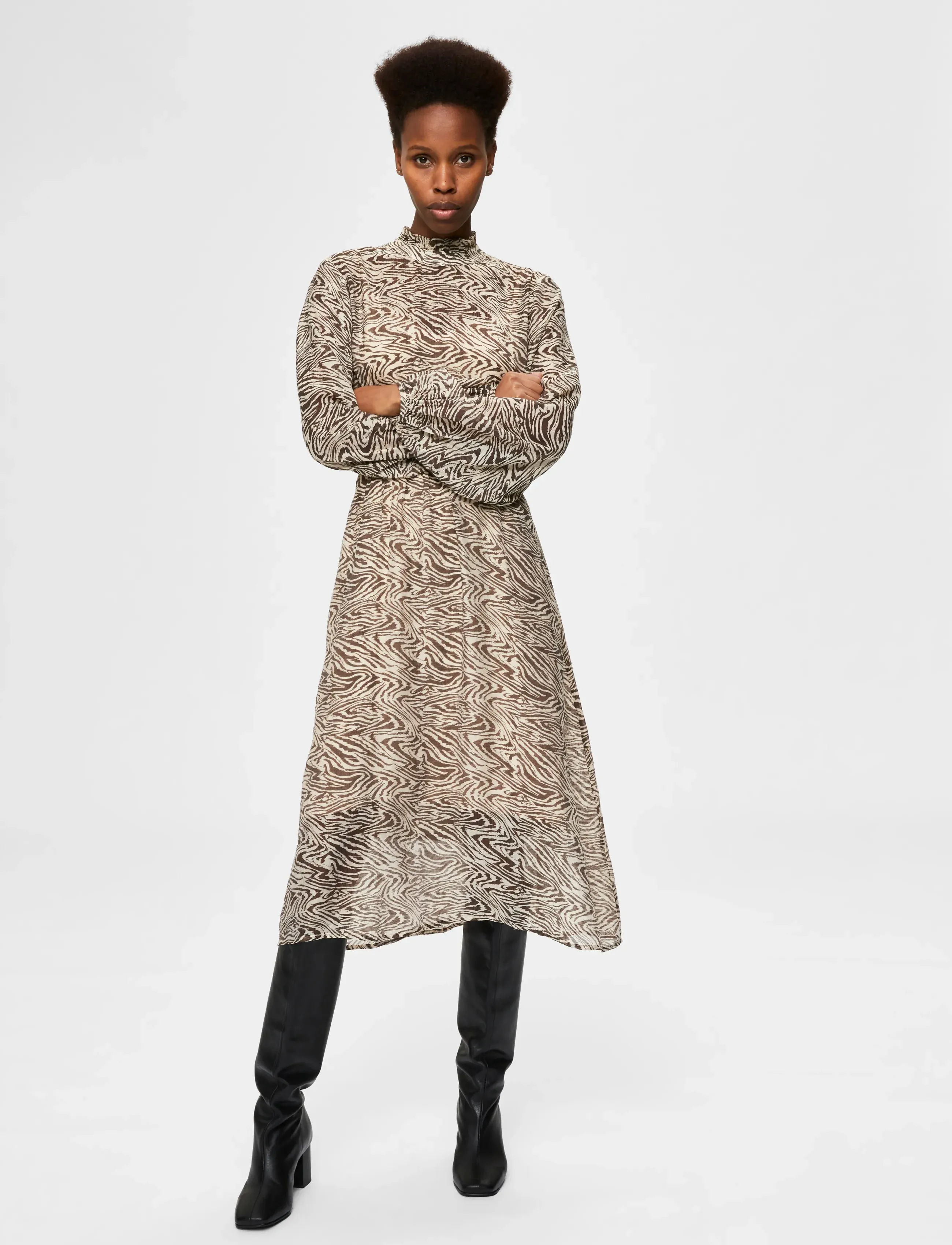 Selected SLFMINGI LS MIDI DRESS EX - Klänningar - SANDSHELL / beige