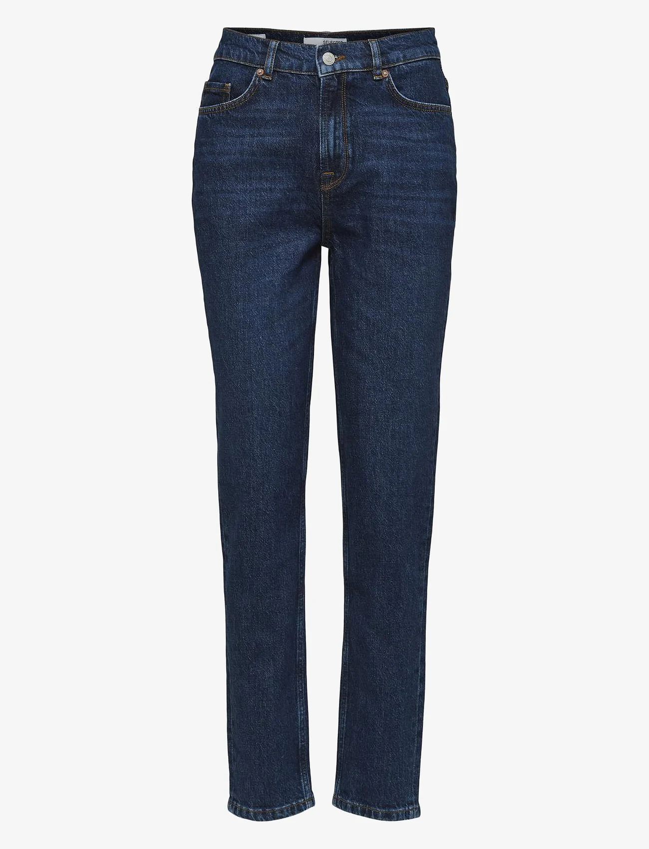 Selected Femme - SLFAMY HW SLIM ROW BLUE JEANS U - slim fit jeans - dark blue denim - 0