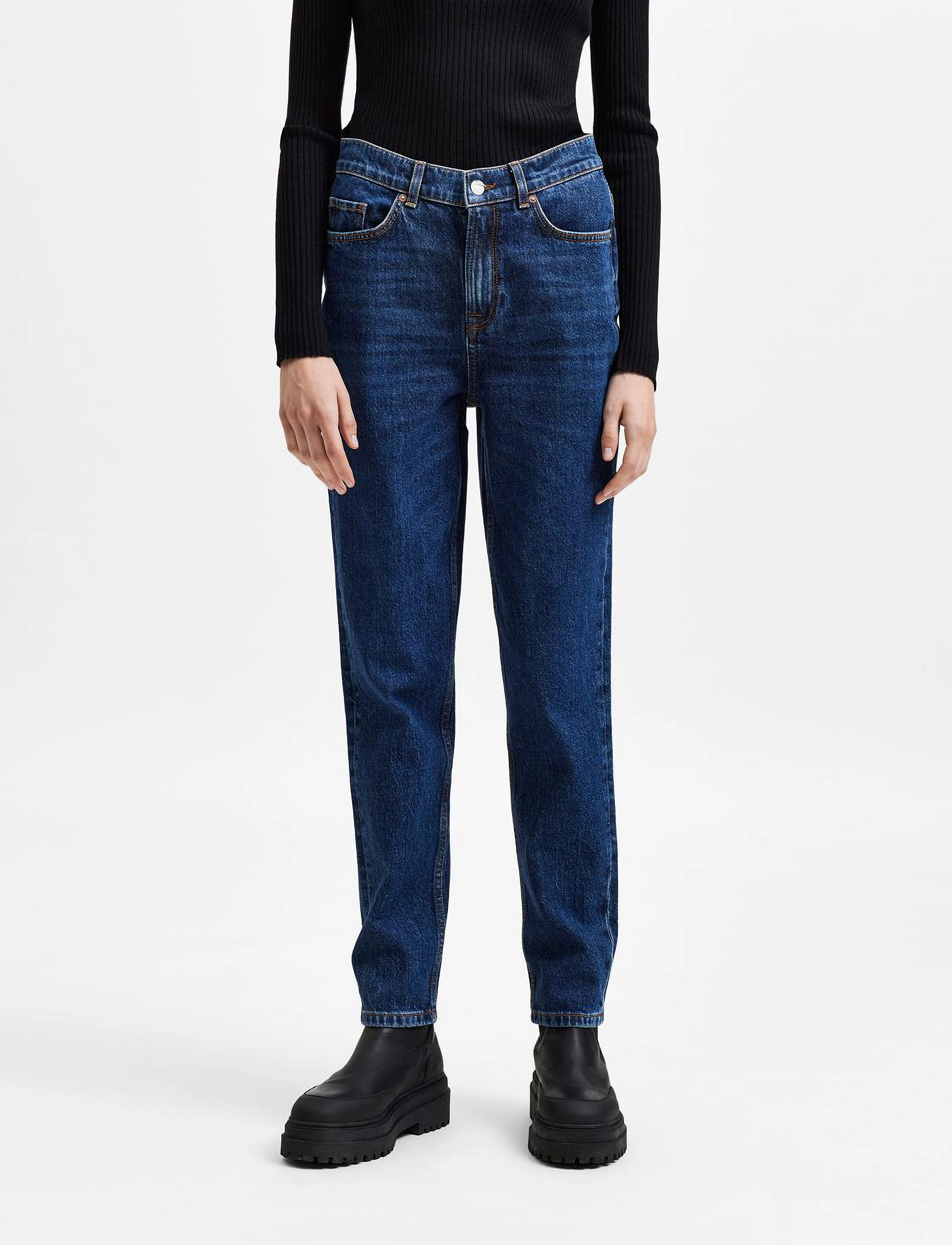 Selected SLFAMY HW SLIM ROW BLUE JEANS U - Transitional Layering - DARK BLUE DENIM / blue