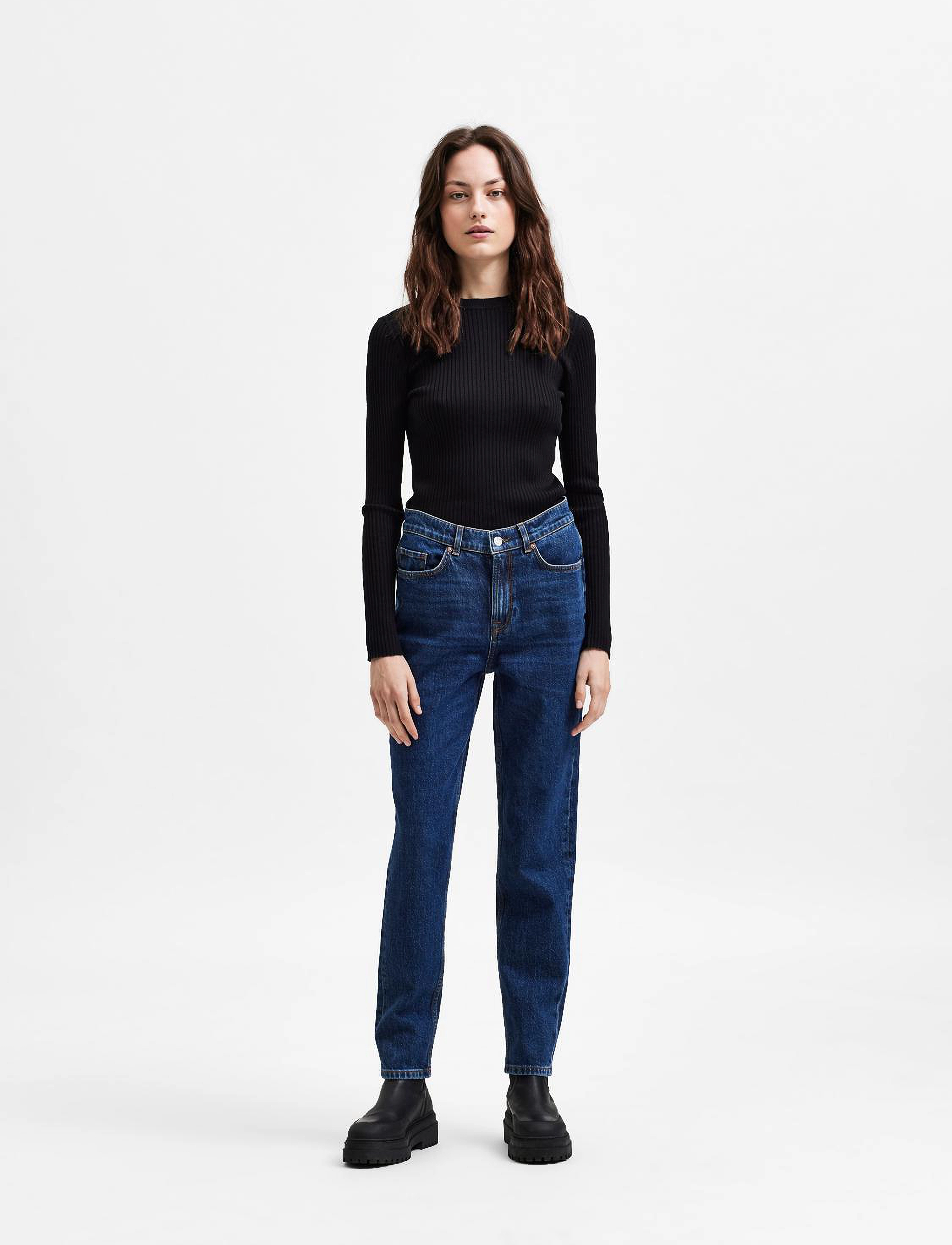 Selected - SLFAMY HW SLIM ROW BLUE JEANS U - slim-fit-jeans - dark blue denim - 4