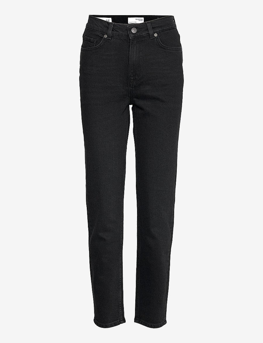 Selected - SLFAMY HW SLIM BEAUTY BLA JEANS U - kitsad teksad - black denim - 1