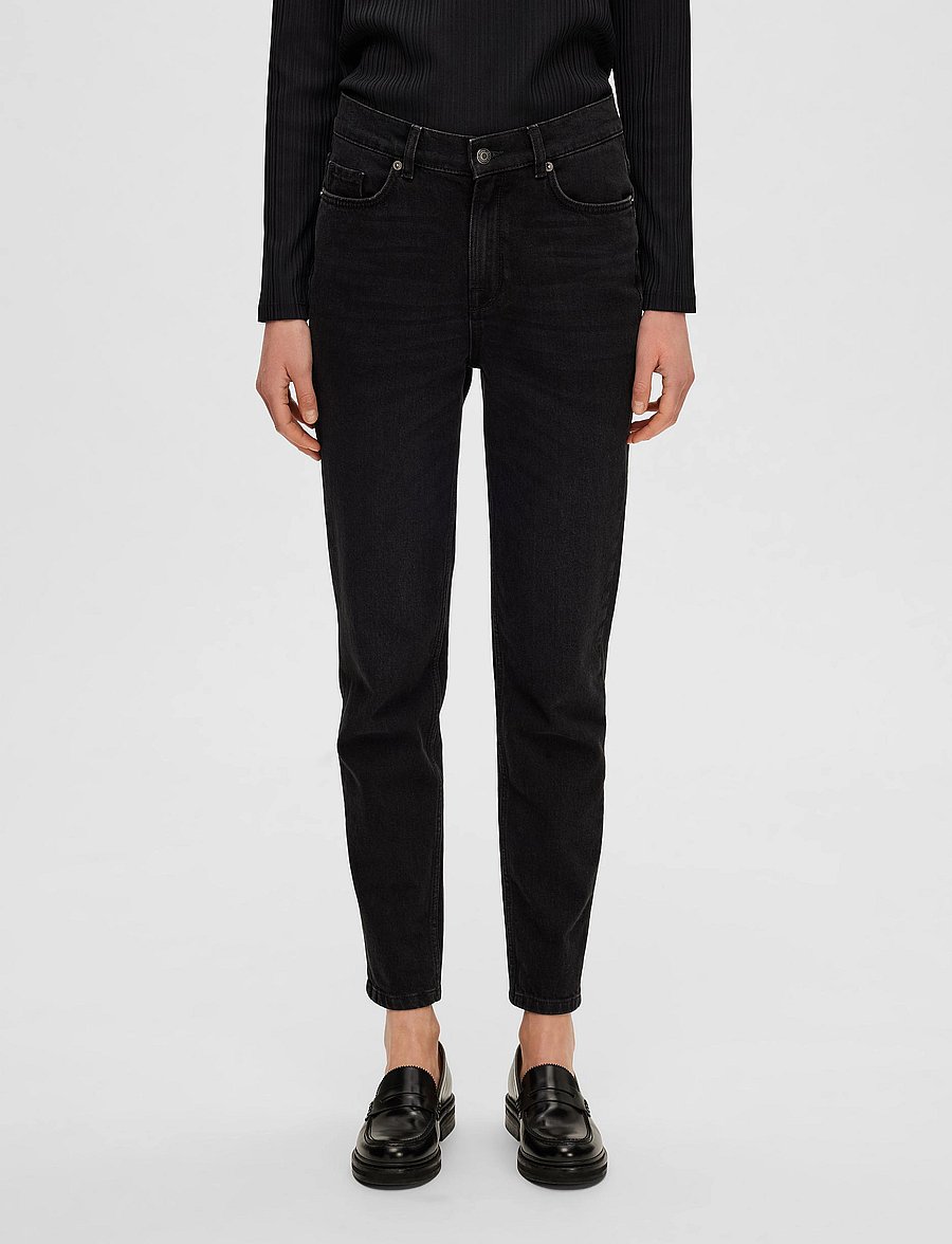 Selected - SLFAMY HW SLIM BEAUTY BLA JEANS U - kitsad teksad - black denim - 0