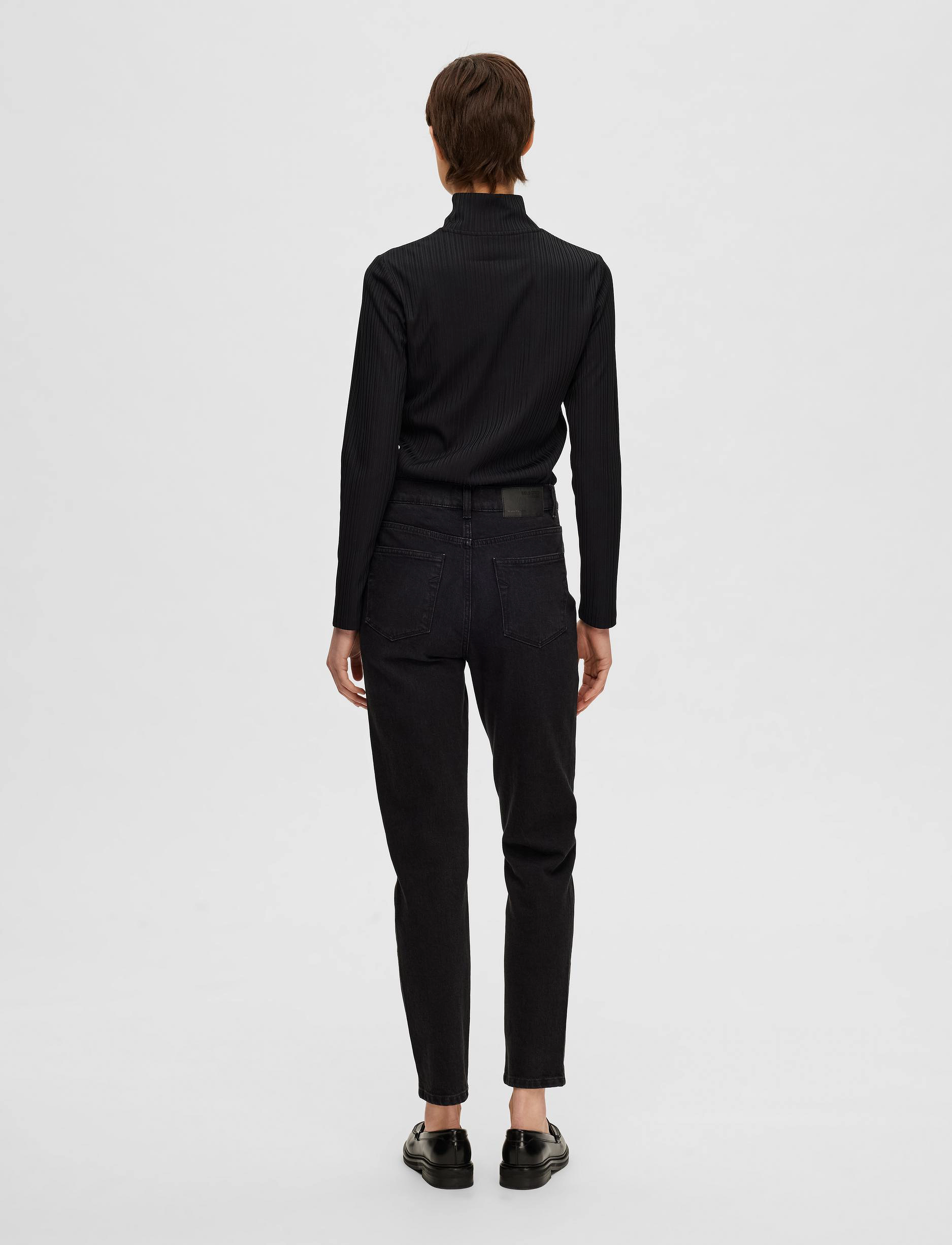 Selected - SLFAMY HW SLIM BEAUTY BLA JEANS U - kitsad teksad - black denim - 3