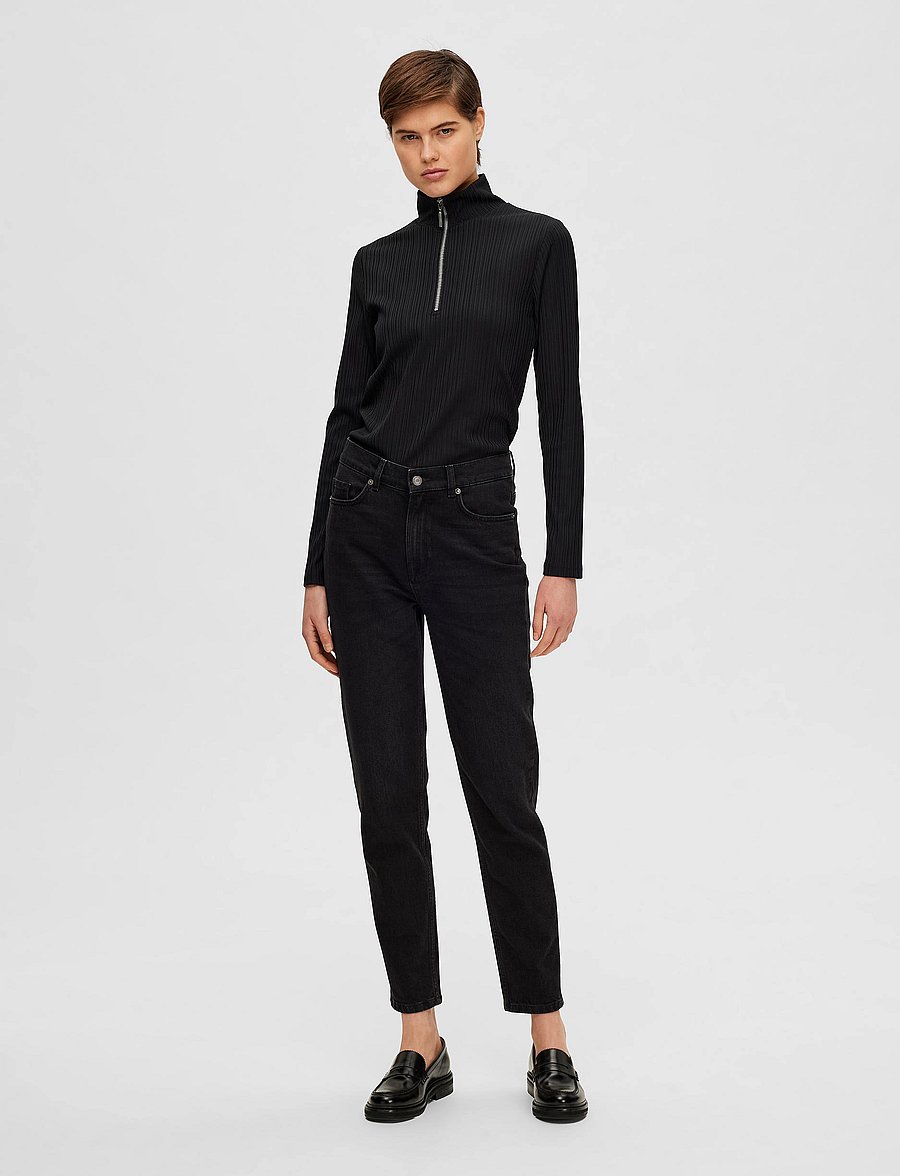 Selected - SLFAMY HW SLIM BEAUTY BLA JEANS U - kitsad teksad - black denim - 4