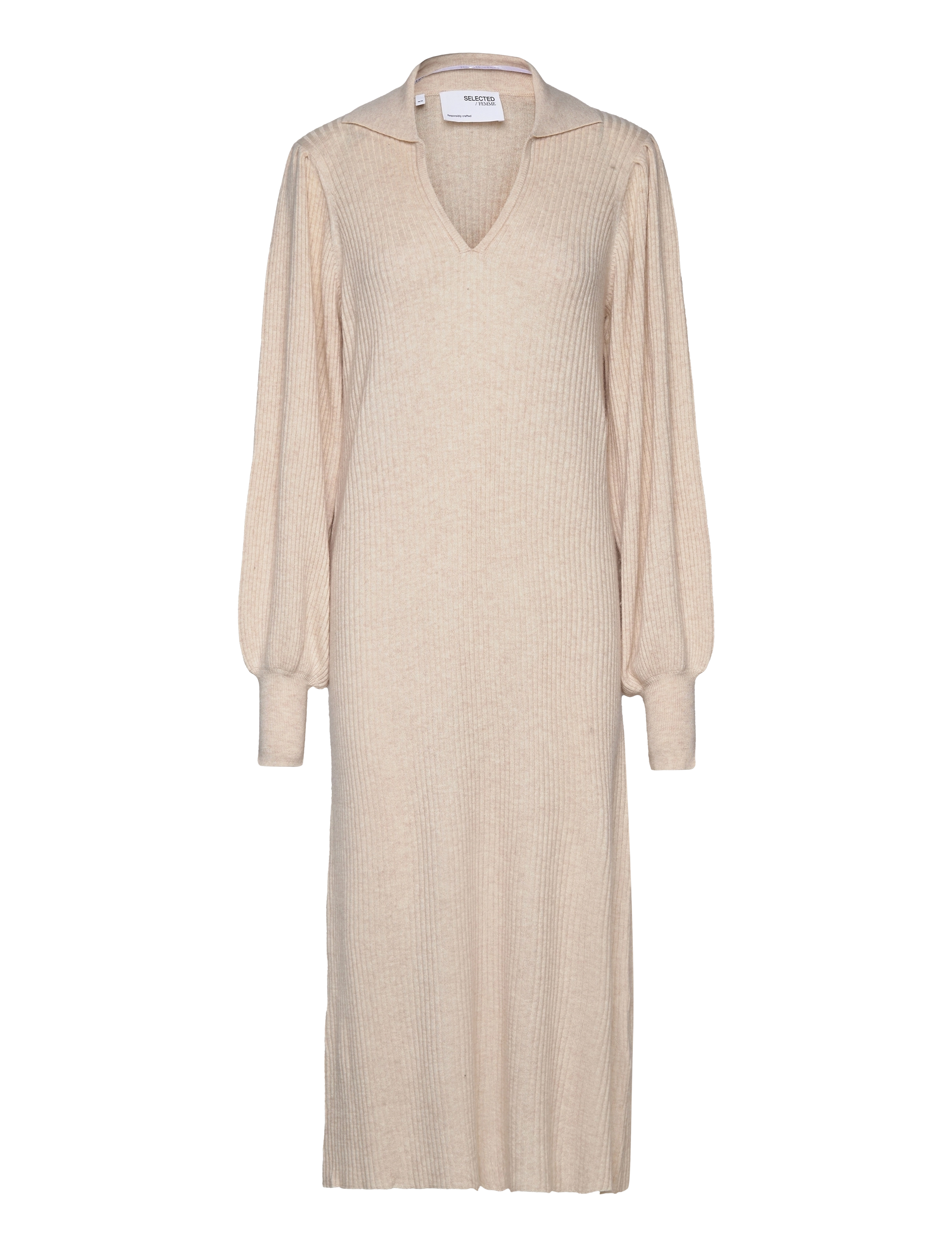 Selected SLFSELENE LS KNIT DRESS B - Midikjoler - BIRCH / cream