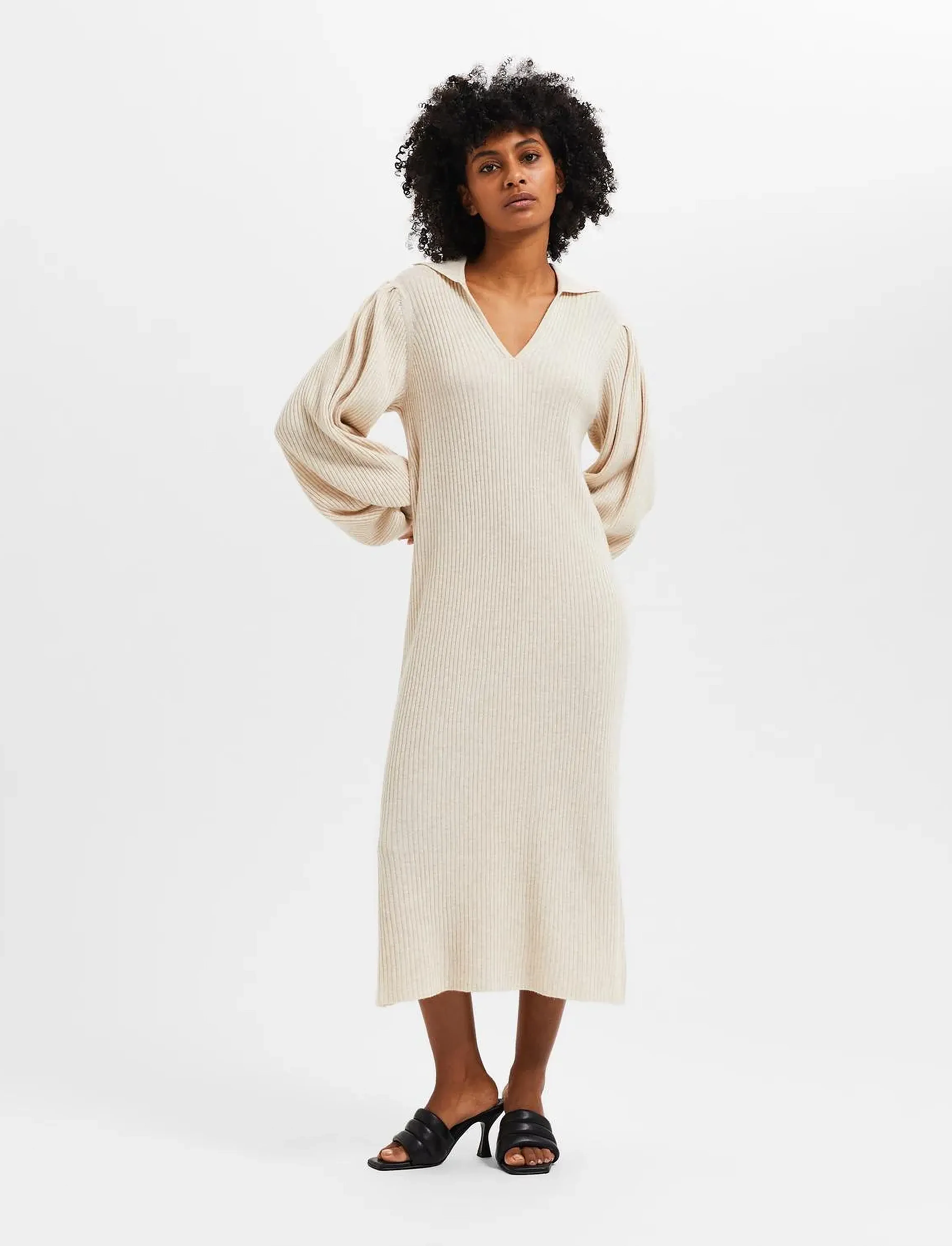 Selected - SLFSELENE LS KNIT DRESS B - strickkleider - birch - 4