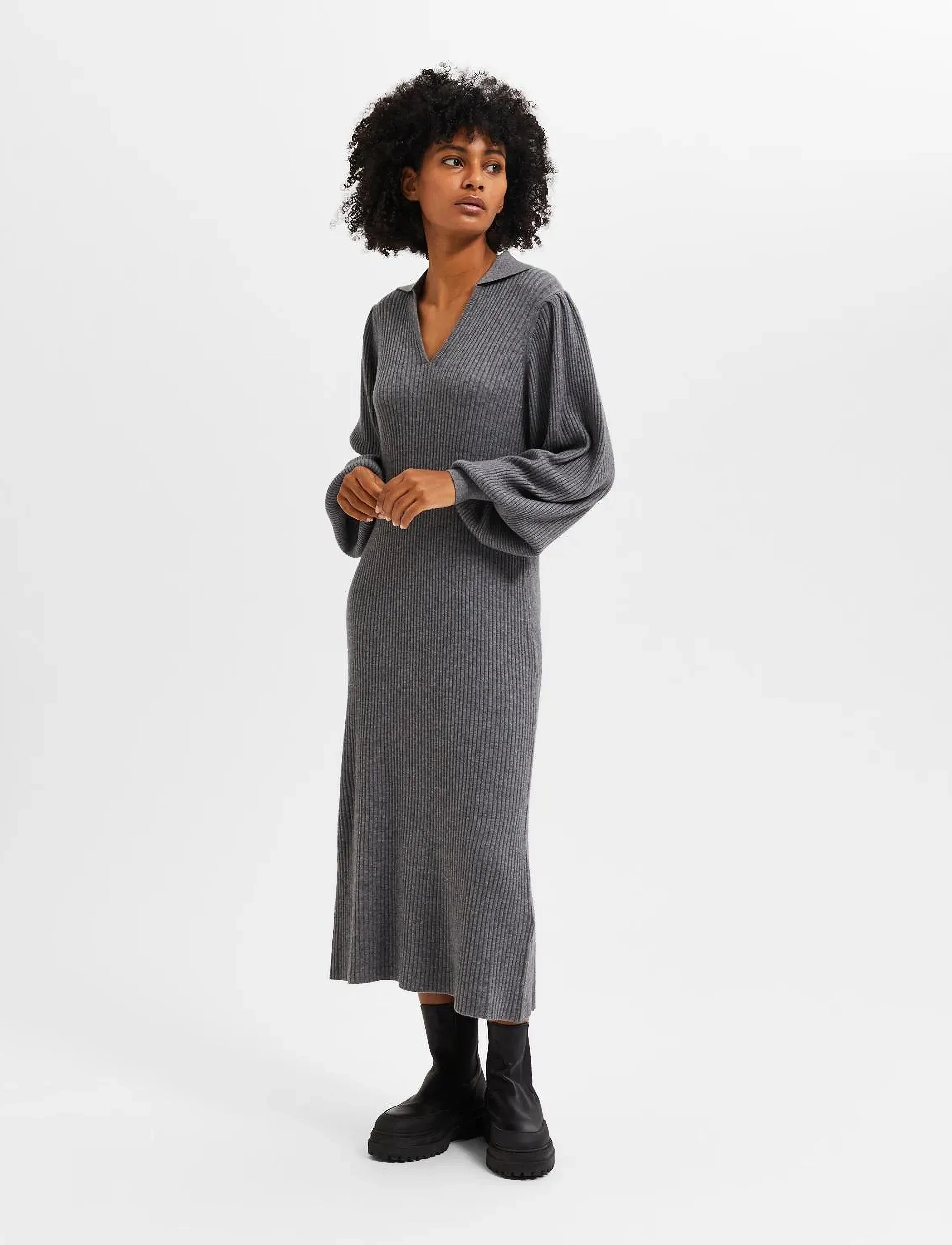 Selected SLFSELENE LS KNIT DRESS B - Jurken - MEDIUM GREY MELANGE / grey