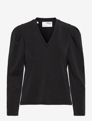 Selected Femme - SLFLORA LS V-NECK SWEAT TOP B - t-shirt & tops - black - 0