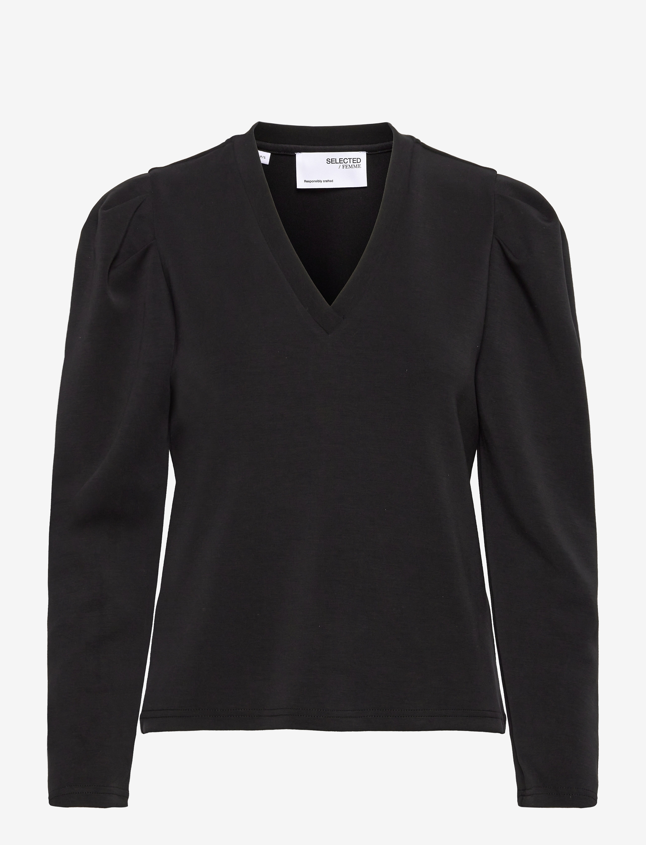 Selected SLFLORA LS V-NECK SWEAT TOP B - T-shirts & Toppe - BLACK / black