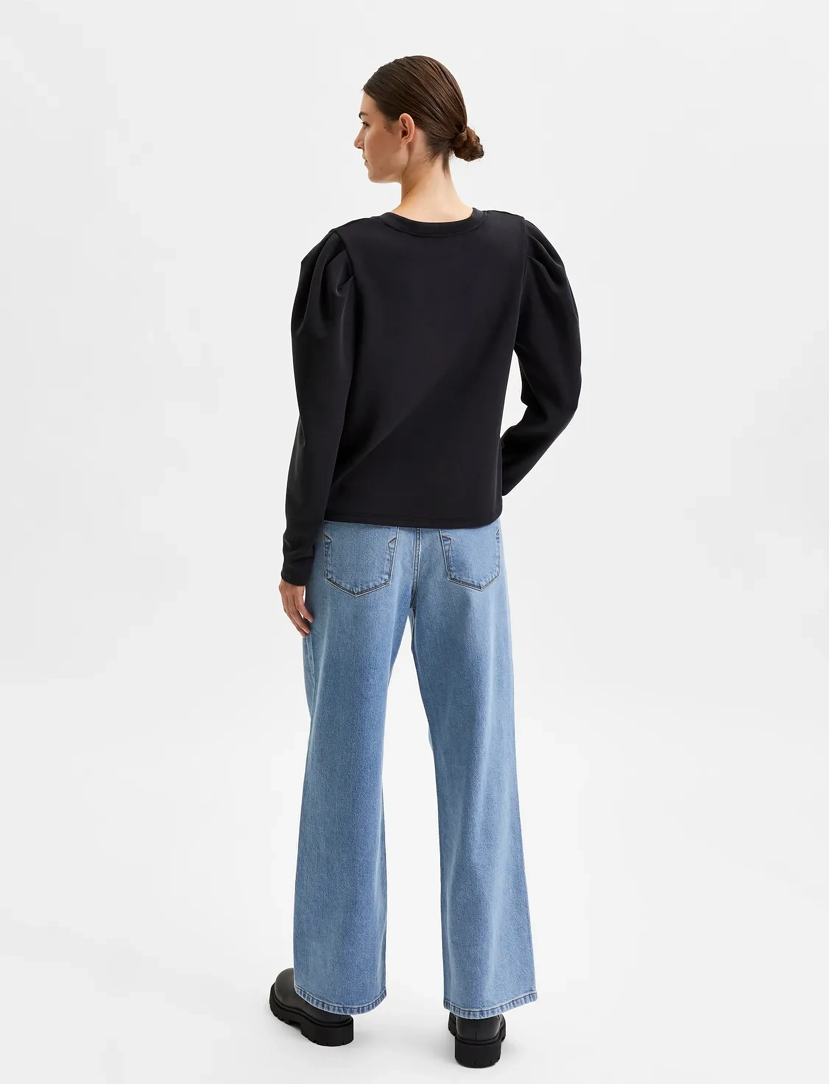 Selected - SLFLORA LS V-NECK SWEAT TOP B - t-shirts & tops - black - 3