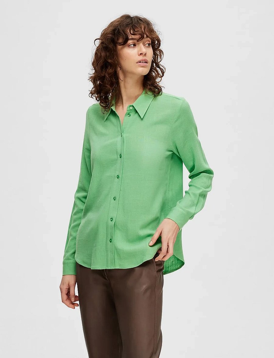Selected - SLWVIVA LS SUN SHIRT NOOS - langærmede skjorter - absinthe green - 0
