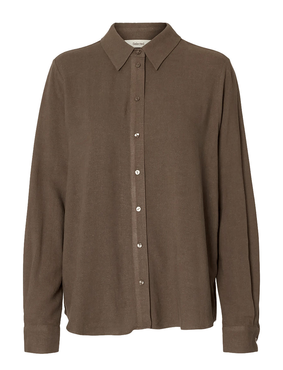 Selected - SLWVIVA LS SUN SHIRT NOOS - langärmlige hemden - chocolate chip - 1