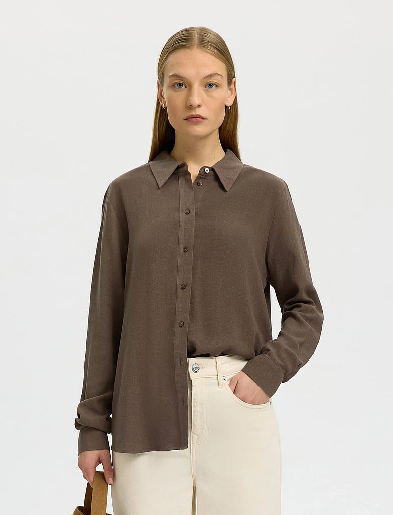 Selected - SLFVIVA LS SHIRT NOOS - pikkade varrukatega särgid - chocolate chip - 0