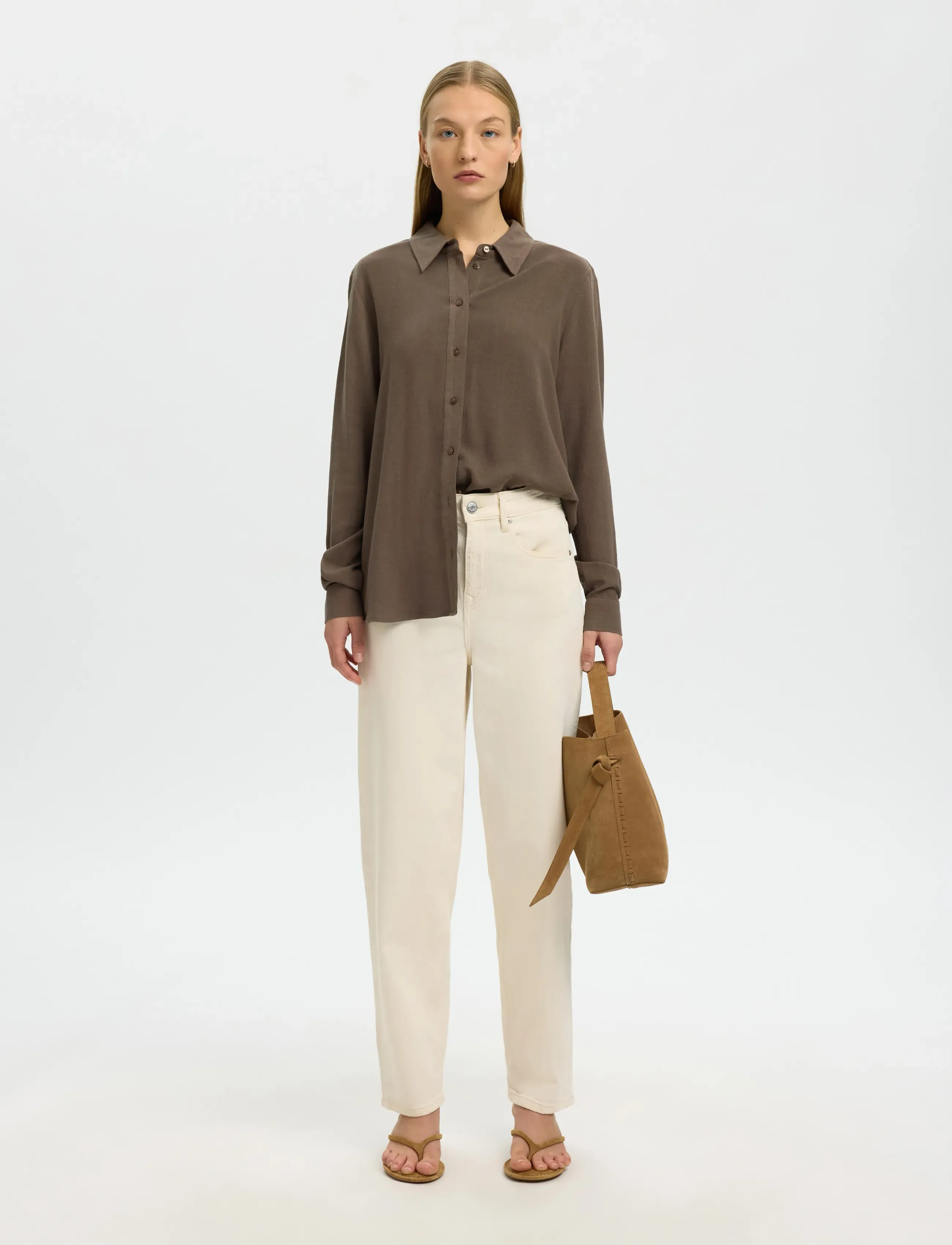 Selected - SLWVIVA LS SUN SHIRT NOOS - langärmlige hemden - chocolate chip - 3