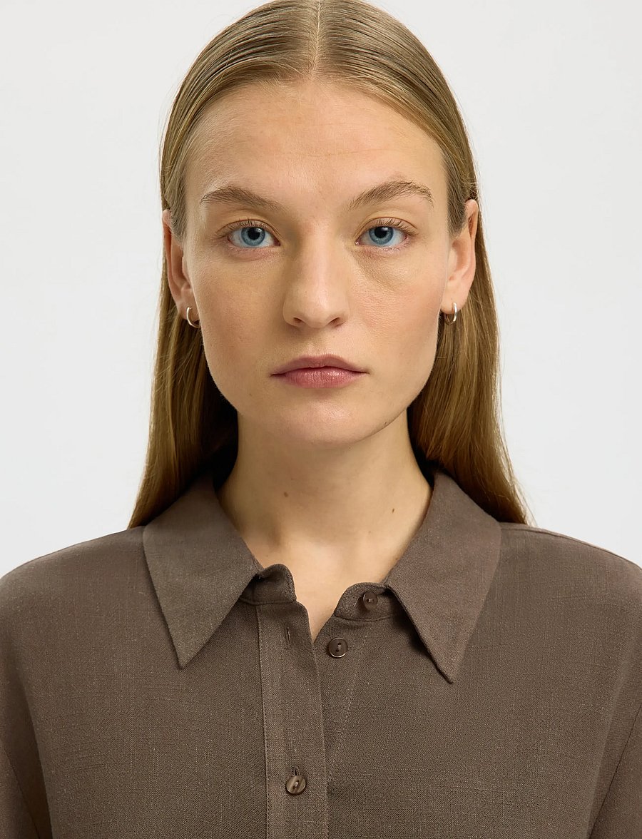 Selected - SLWVIVA LS SUN SHIRT NOOS - langärmlige hemden - chocolate chip - 4